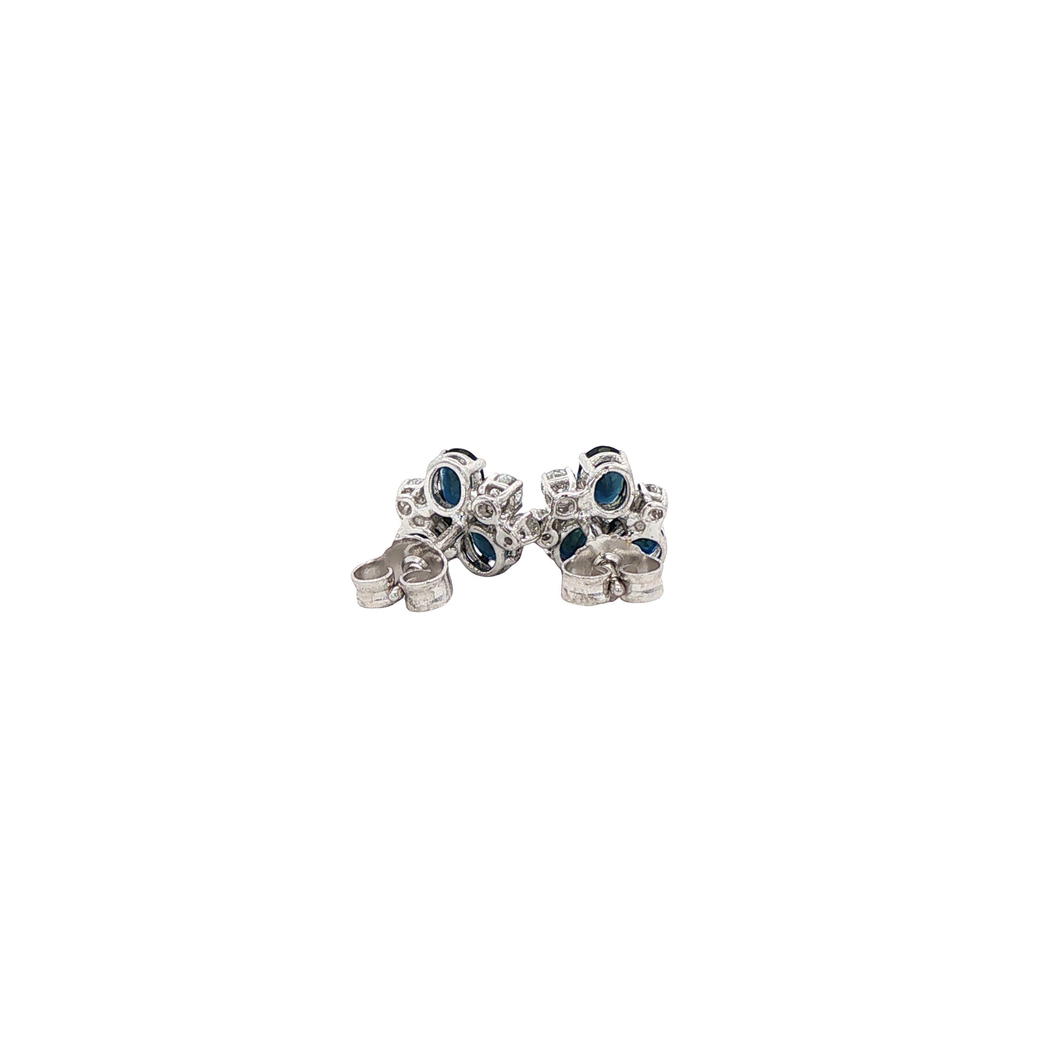 Witgouden vintage oorstekers met saffier en diamant 18 kt