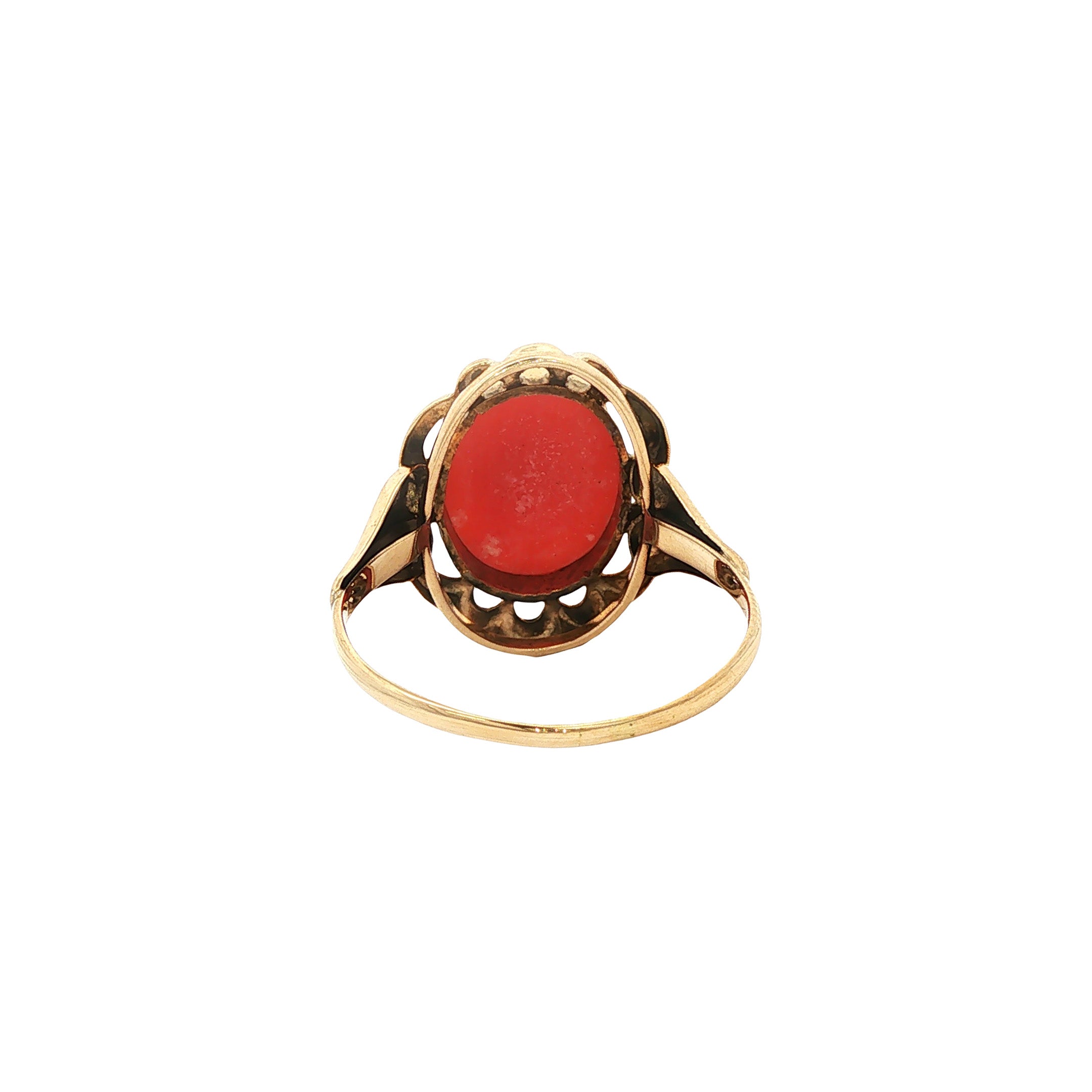Gouden vintage ring met bloedkoraal 14 kt
