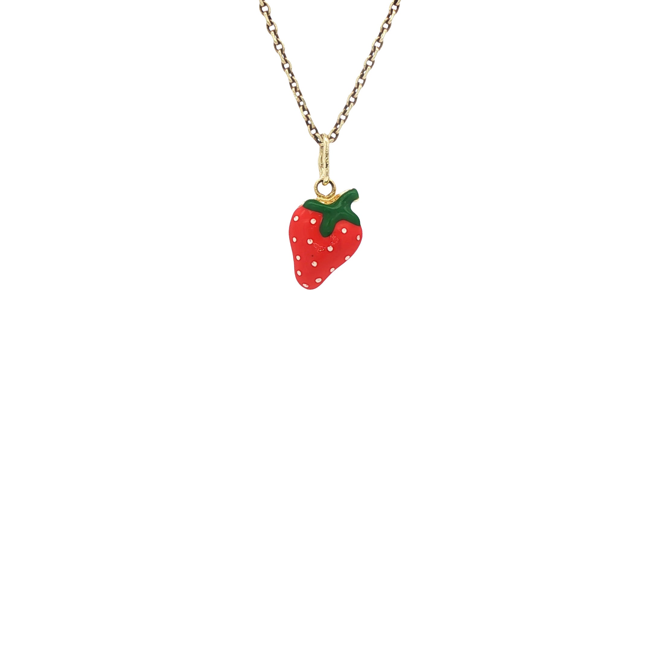 Gold strawberry pendant with enamel 14 kt