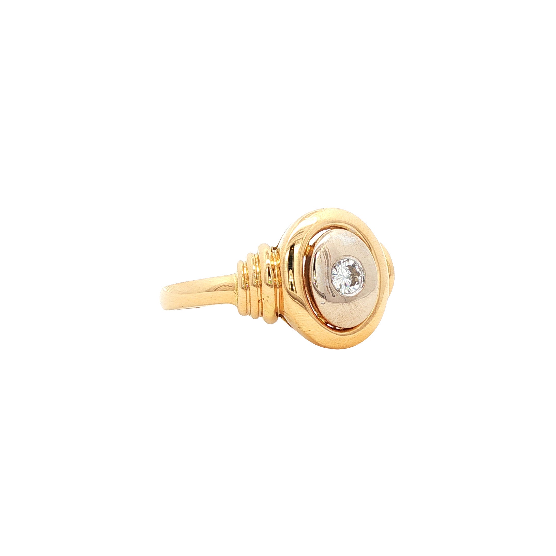 Two-tone vintage gold ring with diamond, 18 kt