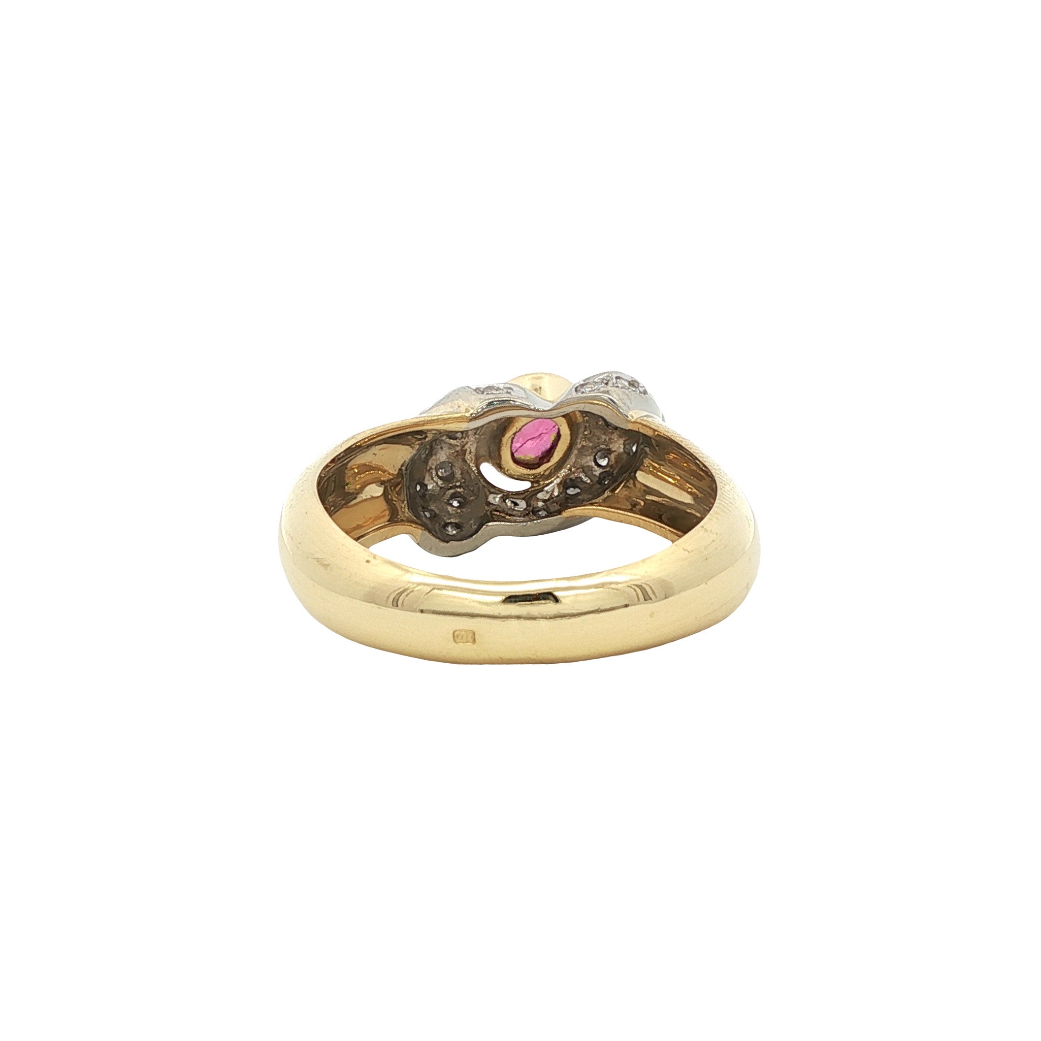 Gouden vintage ring met robijn en diamant 18 kt