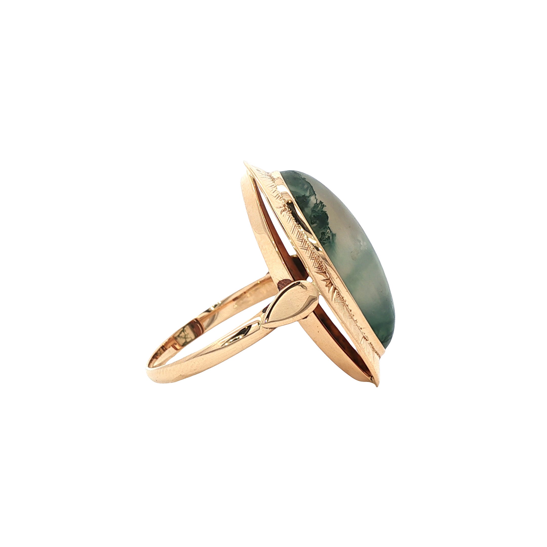 Gouden vintage ring met mosagaat 14 kt