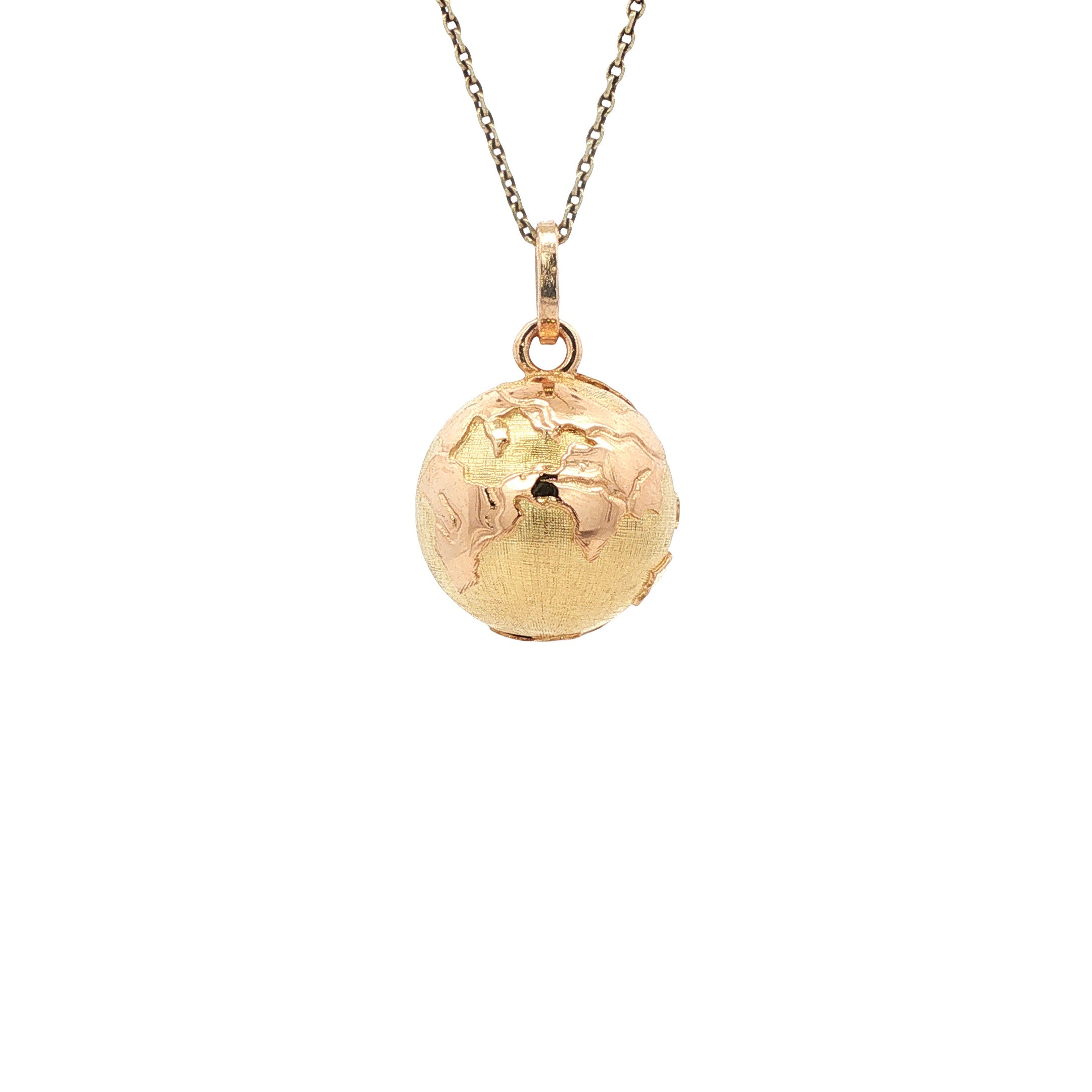 Bicolour gouden vintage wereldbol hanger 18 kt