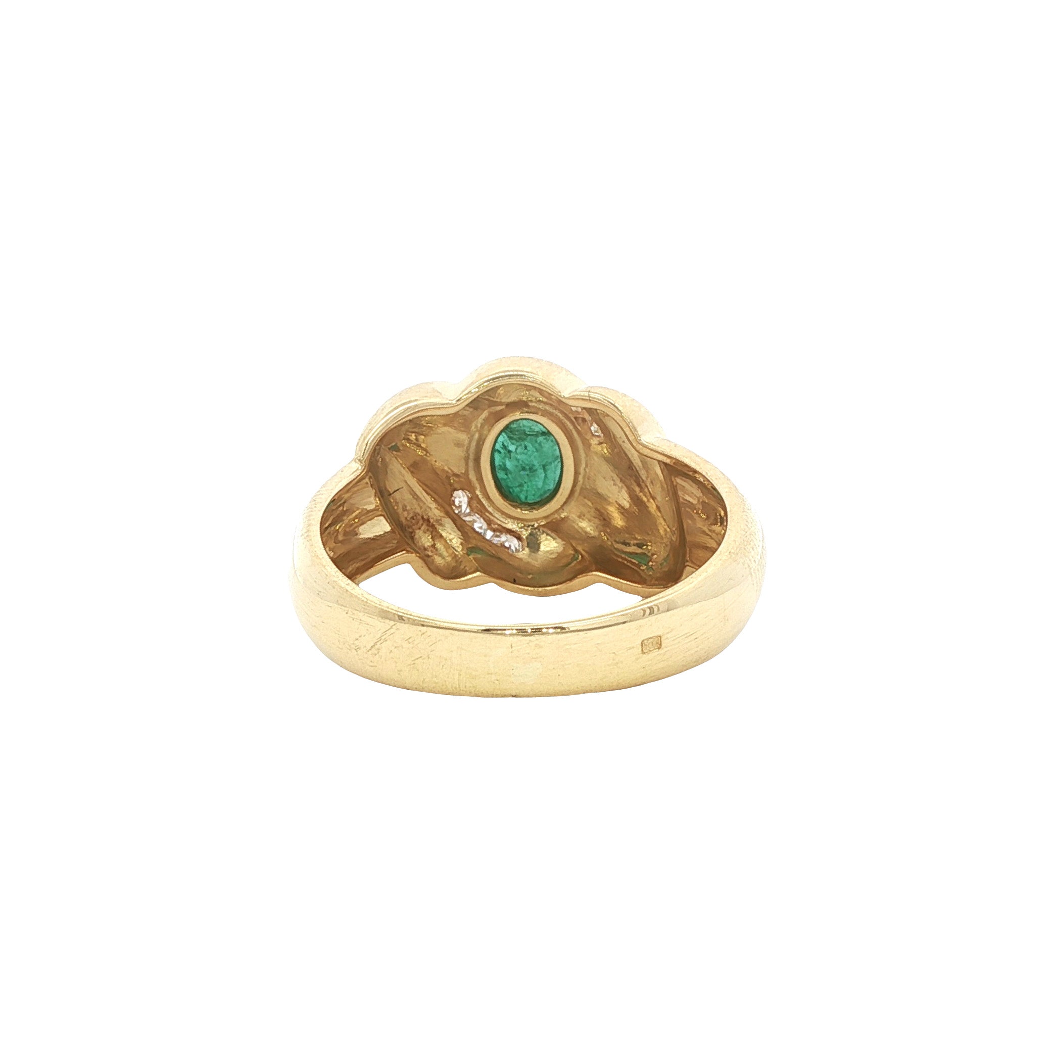 Vintage gold ring with emerald and moissanite, 18 kt