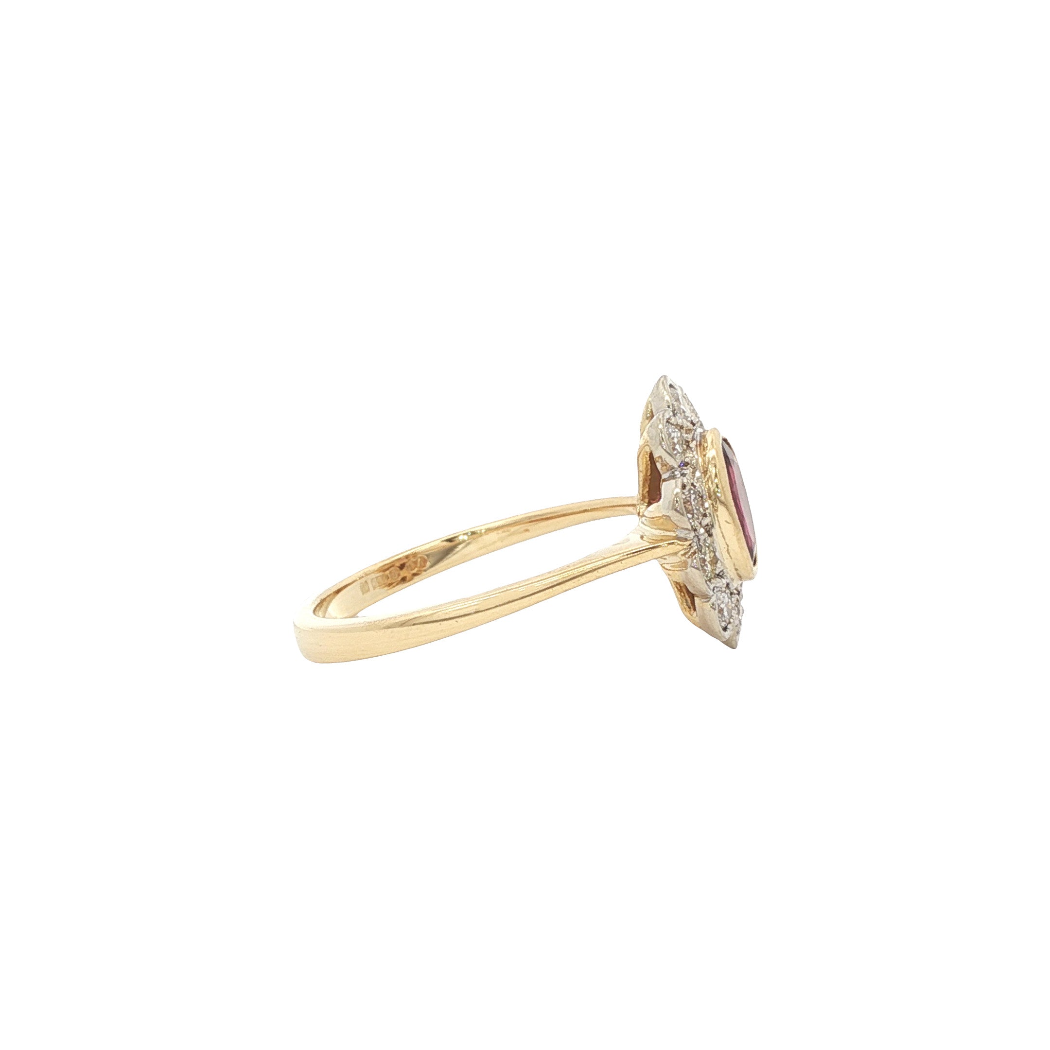 Gouden ring met robijn en diamant 18 kt