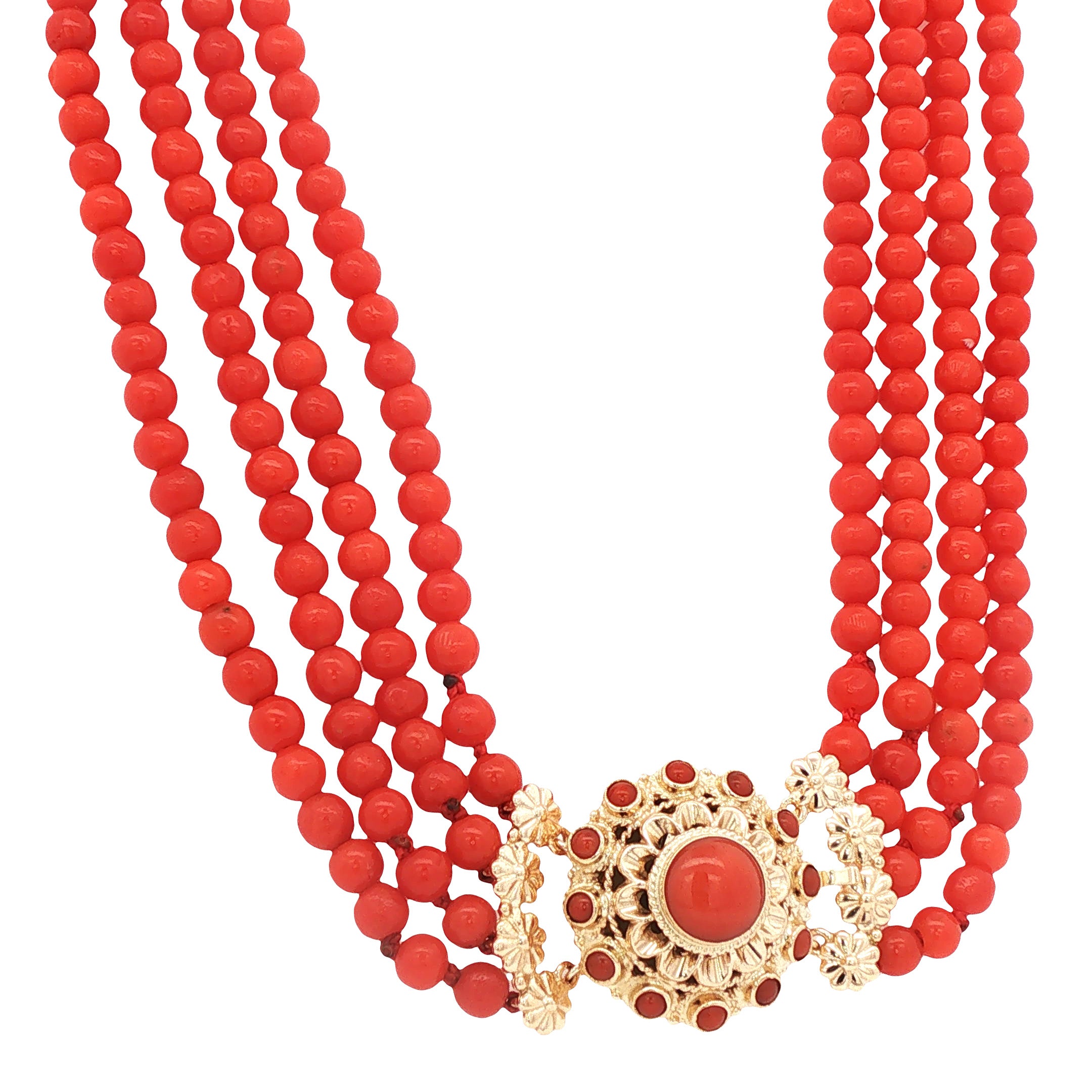 Vintage bloedkoraal collier met gouden sluiting 14 kt