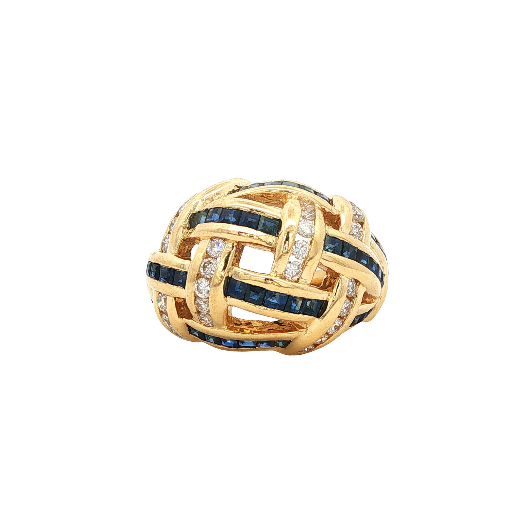 Gouden vintage ring met saffier en diamant 18 kt