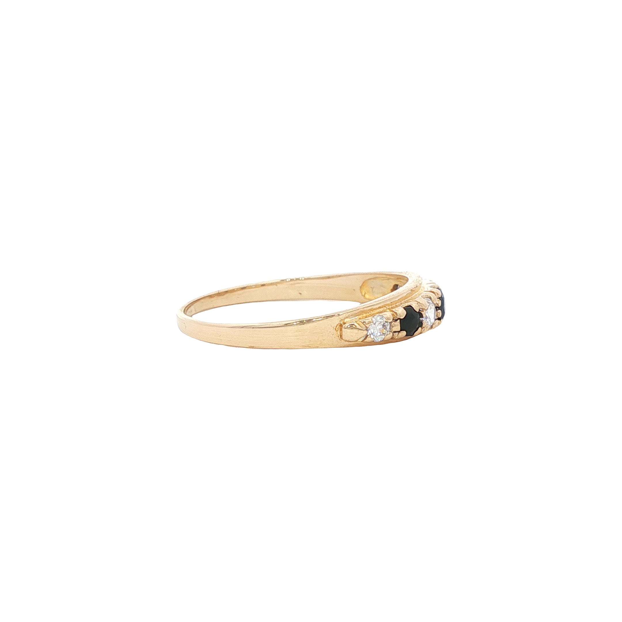 Gouden vintage ring met saffier en zirkonia 14 kt