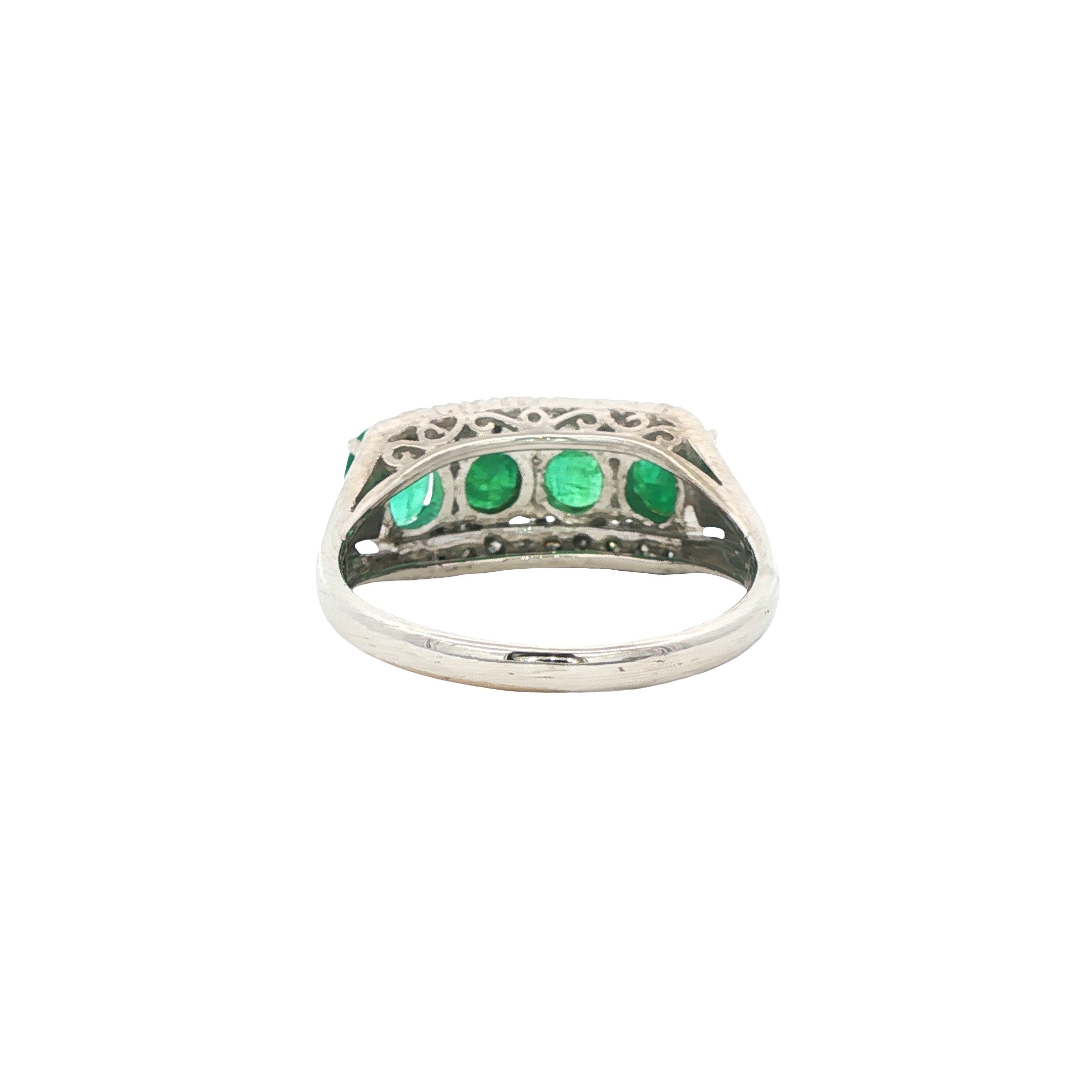 White gold ring with emerald and diamond 14 kt