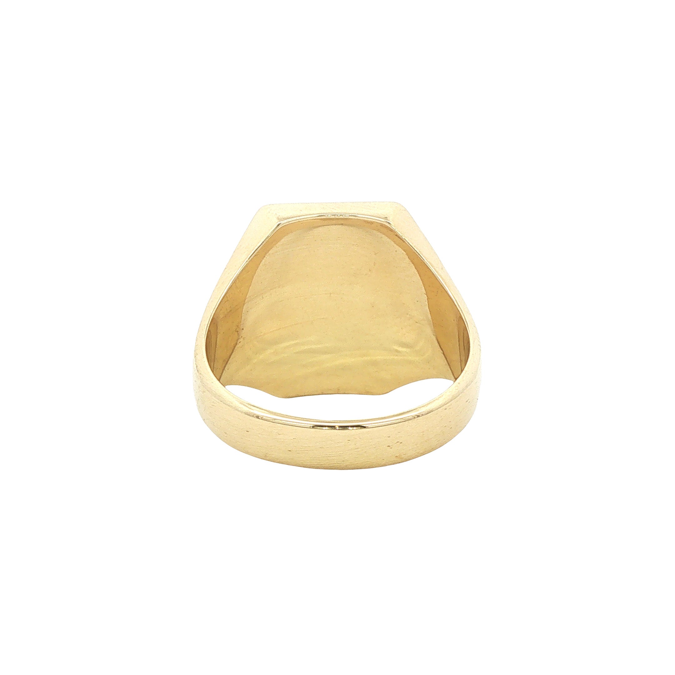 14 kt gold vintage signet ring with blue low-set stone