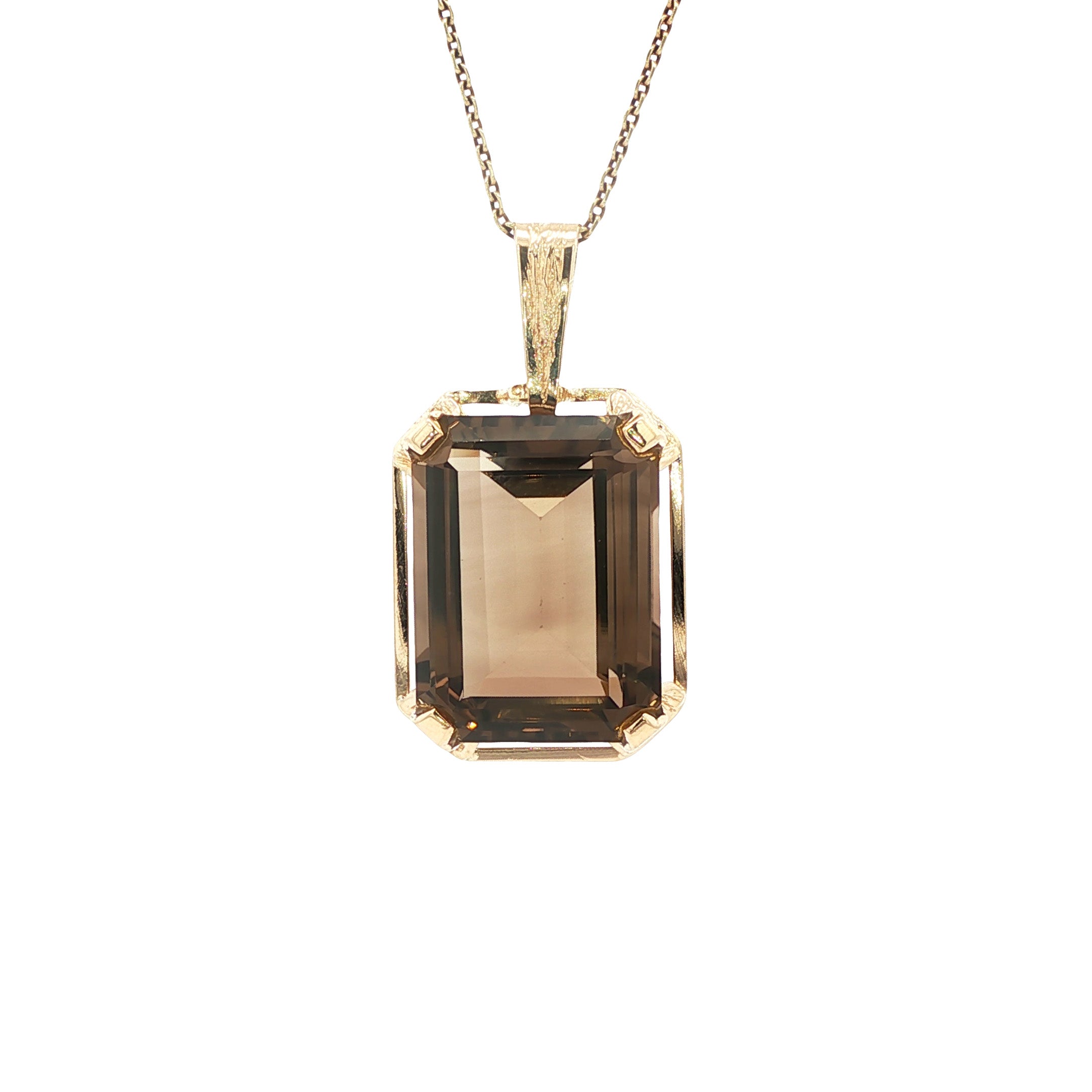 Golden vintage pendant with smoky quartz 14 kt