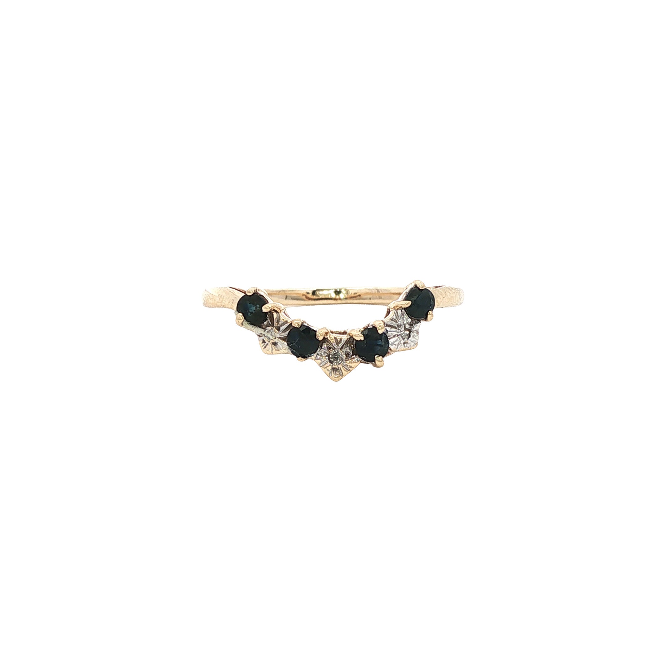 Vintage ring met saffier en diamant 9 kt