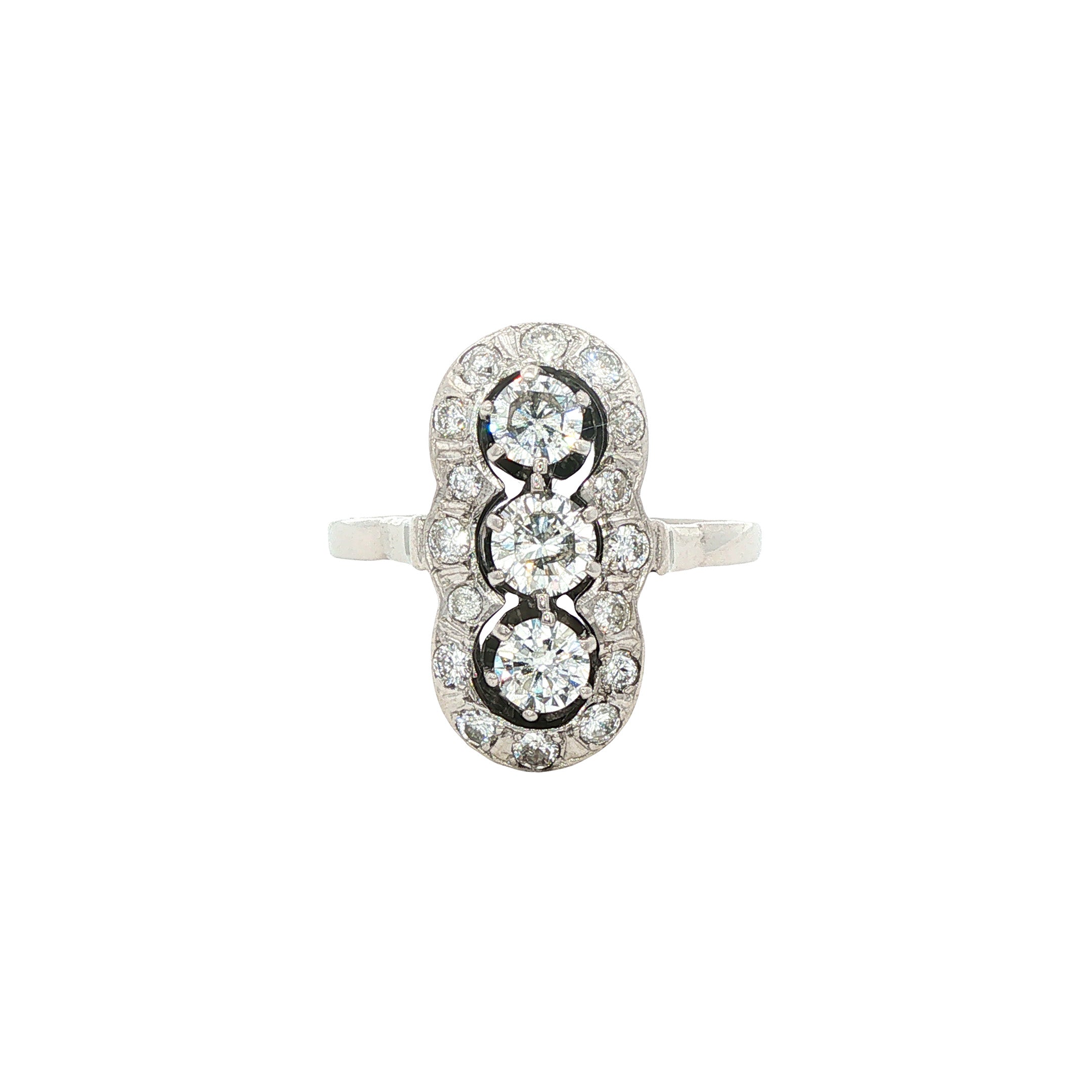 Vintage white gold princess ring with diamond, 14 kt