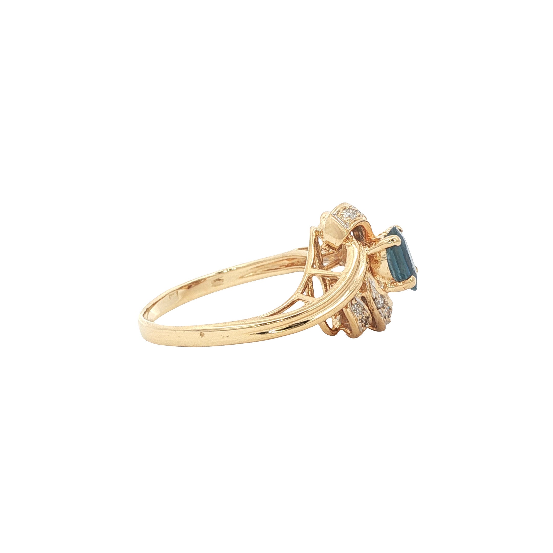 Gouden vintage ring met saffier en diamant 18 kt
