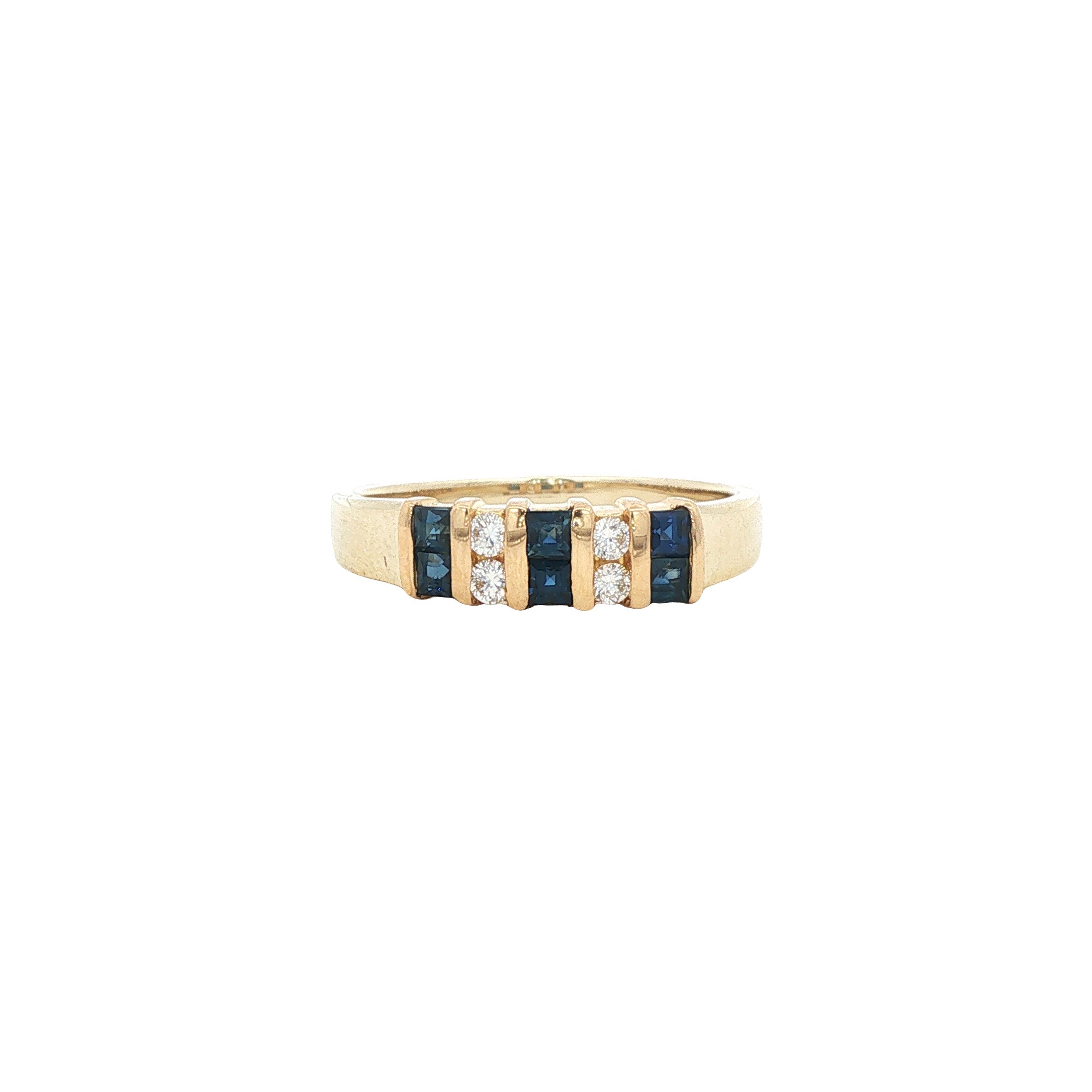 Gouden vintage ring met saffier en diamant 14 kt