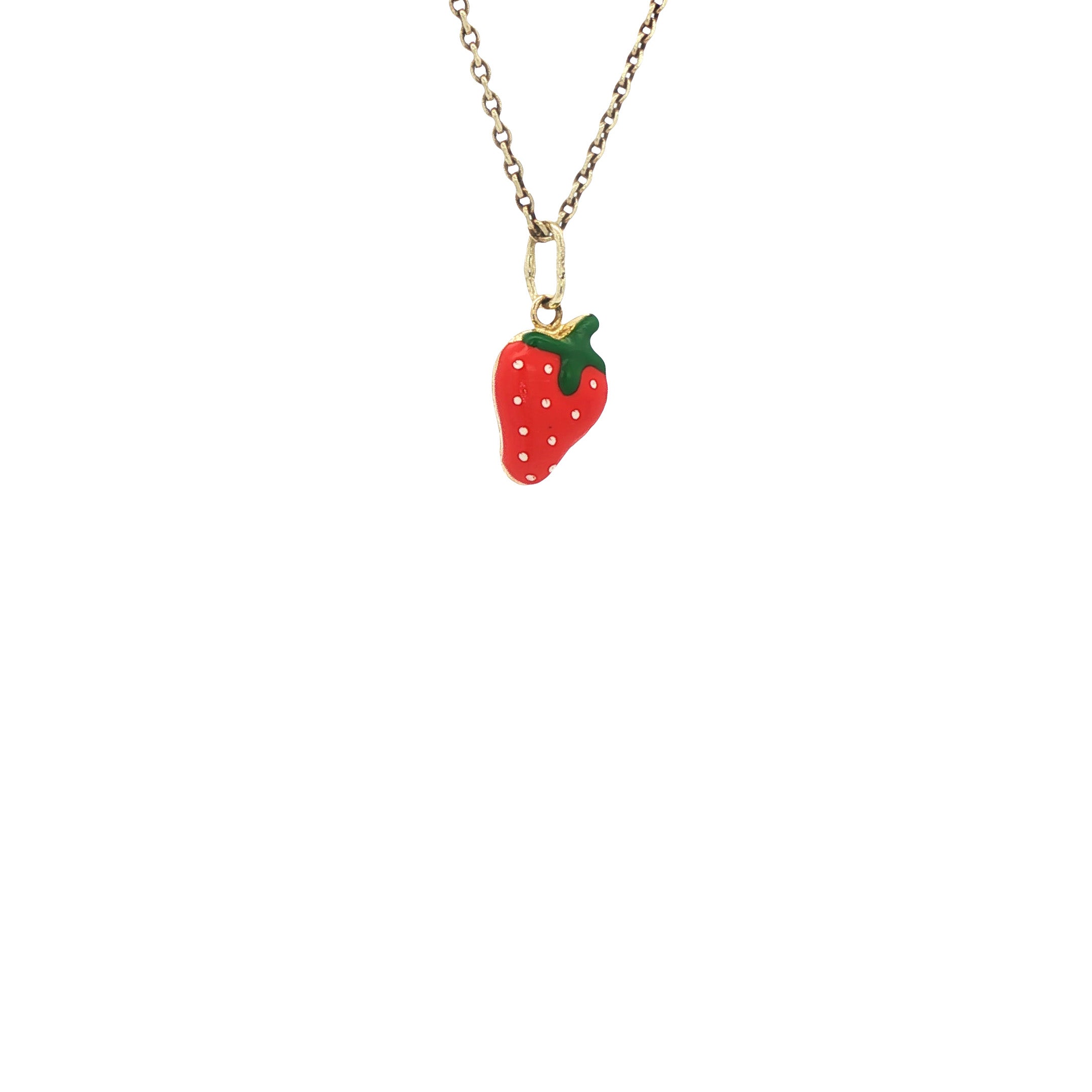 Gold strawberry pendant with enamel 14 kt