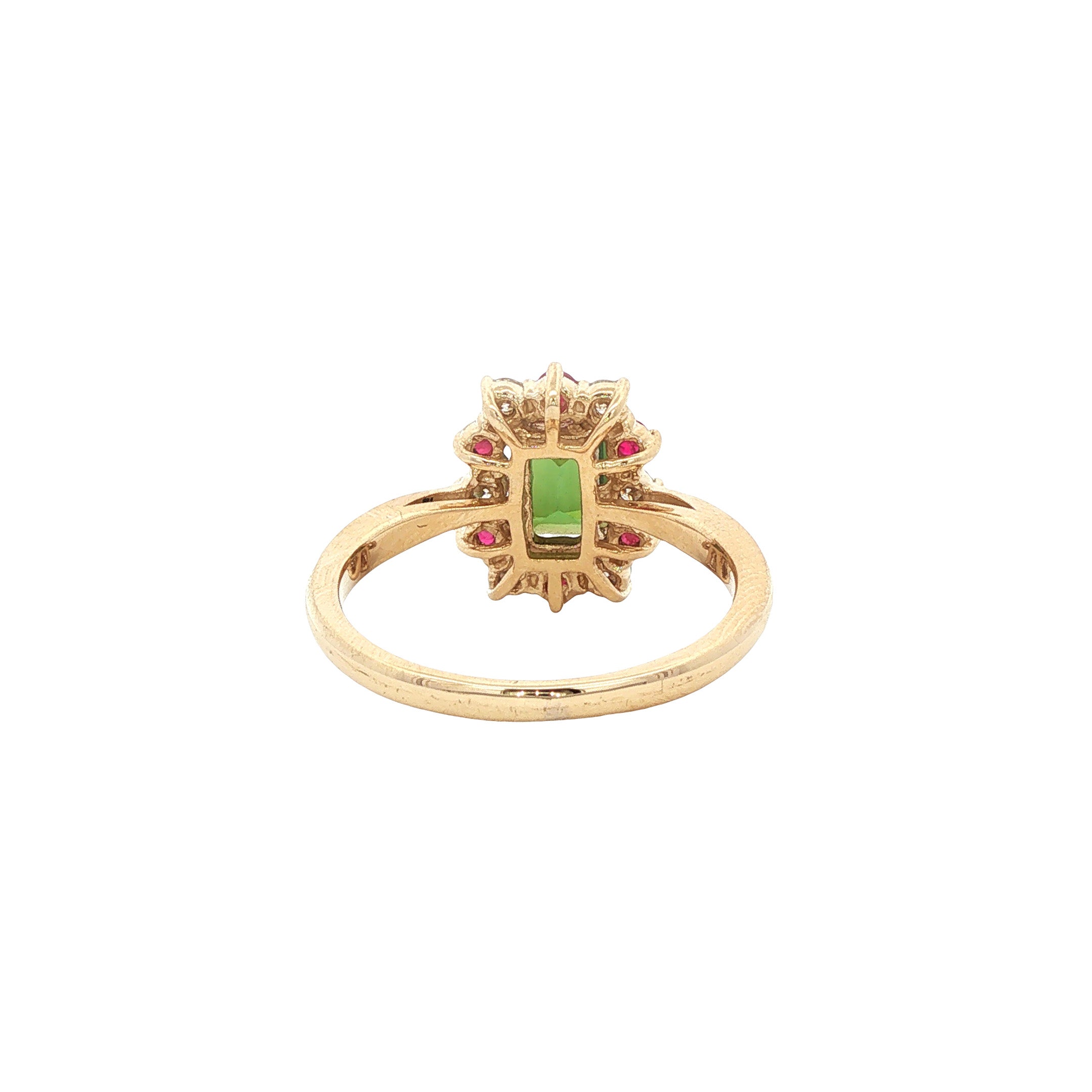 14 kt vintage gold ring with tourmaline, ruby and diamond