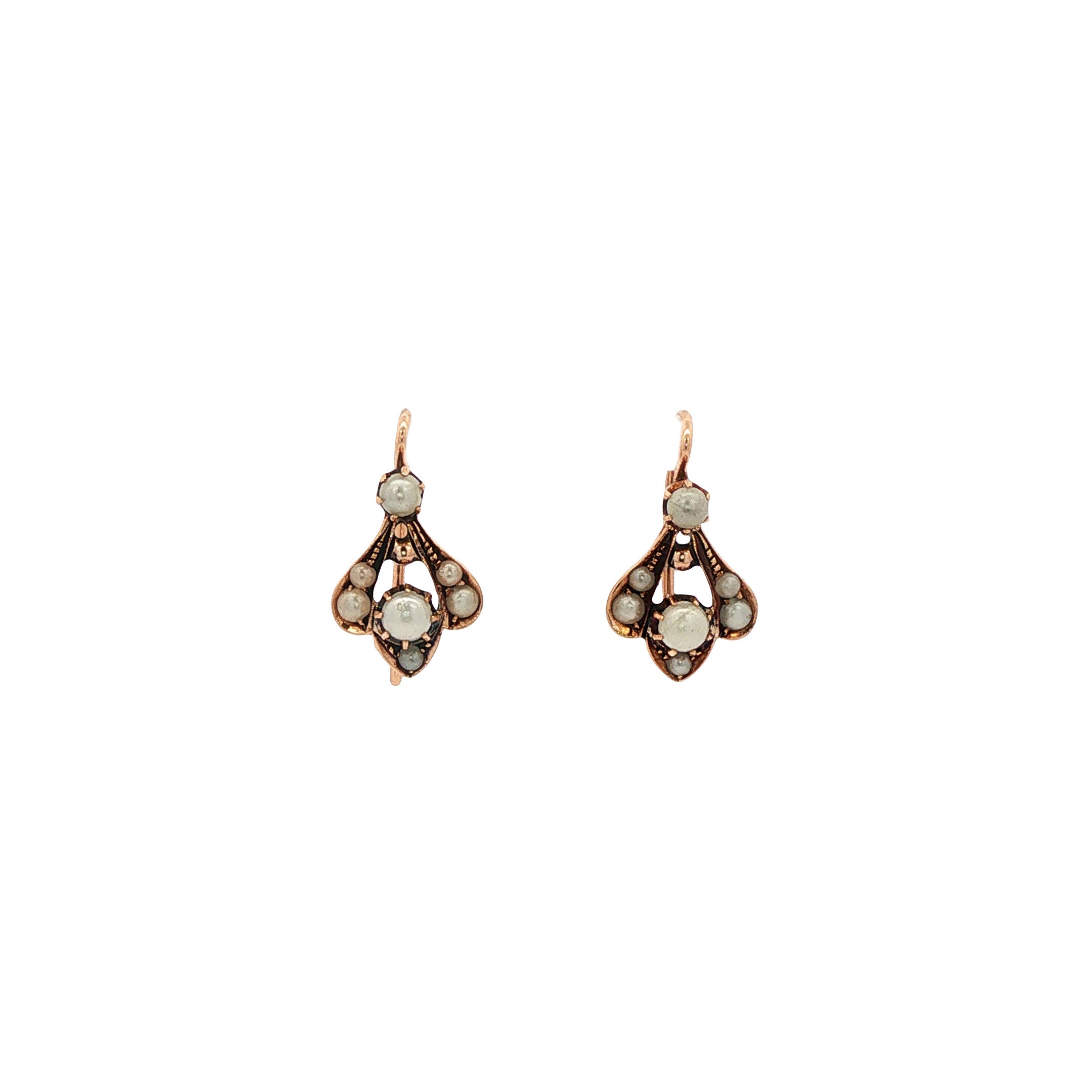 Roségouden vintage oorhangers met zaadparel 14 kt