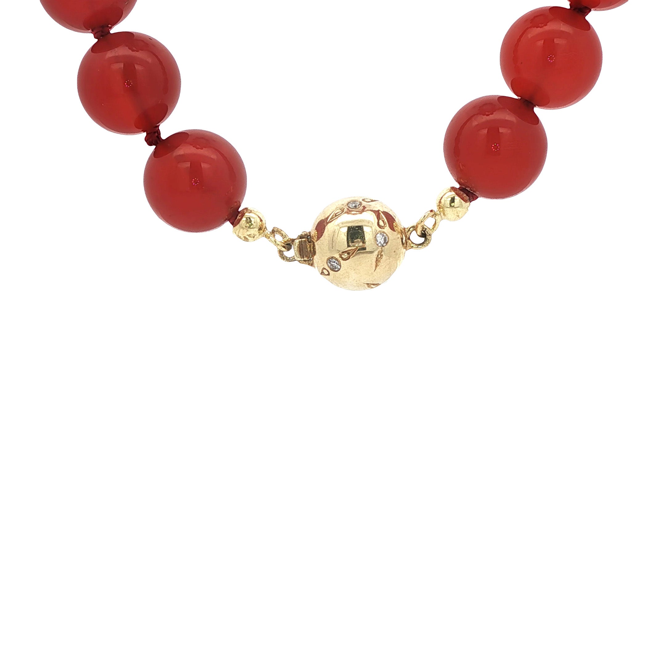 Carnelian necklace with 14-kt gold clasp set with a diamond
