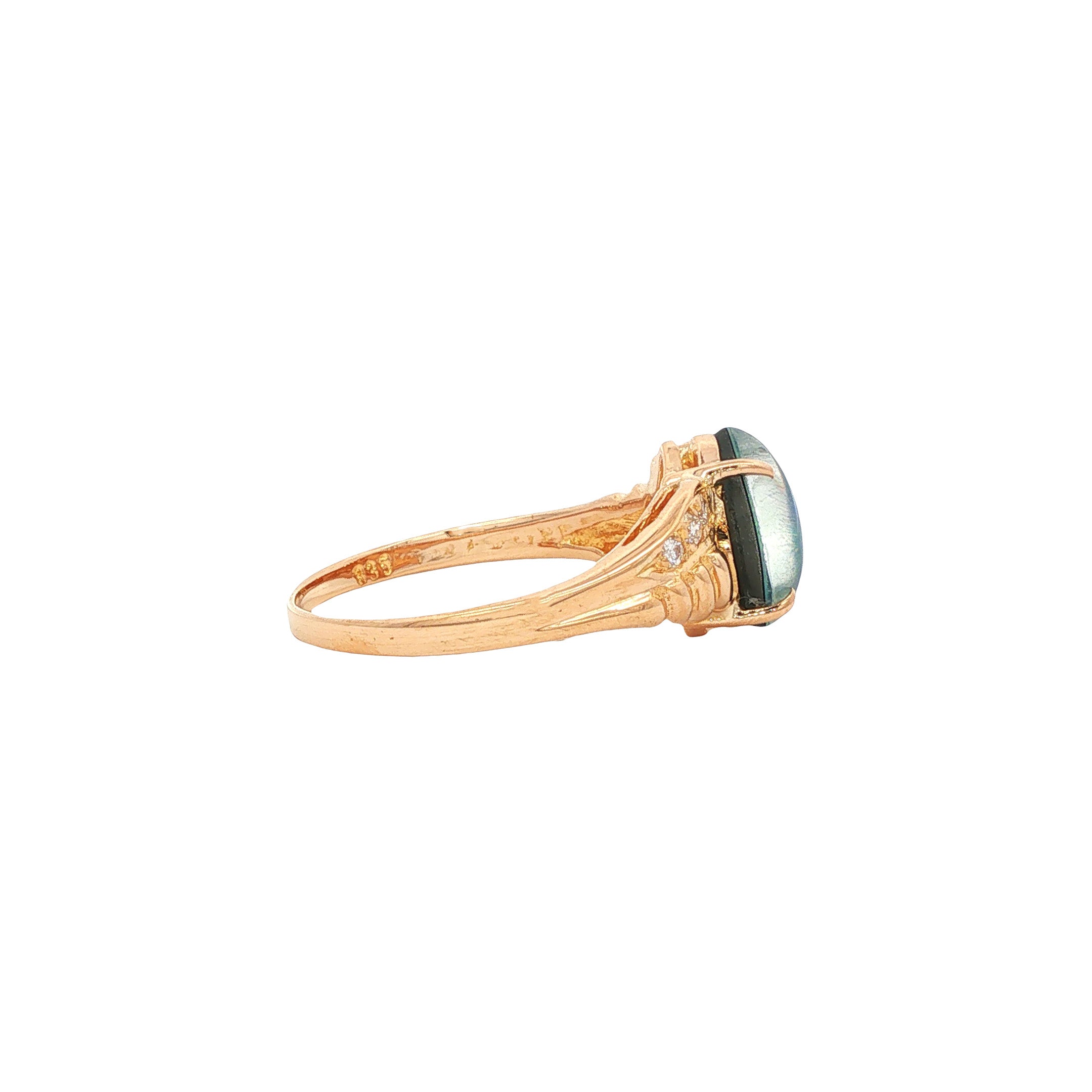 Gouden vintage ring met opaal triplet en diamant 20 kt