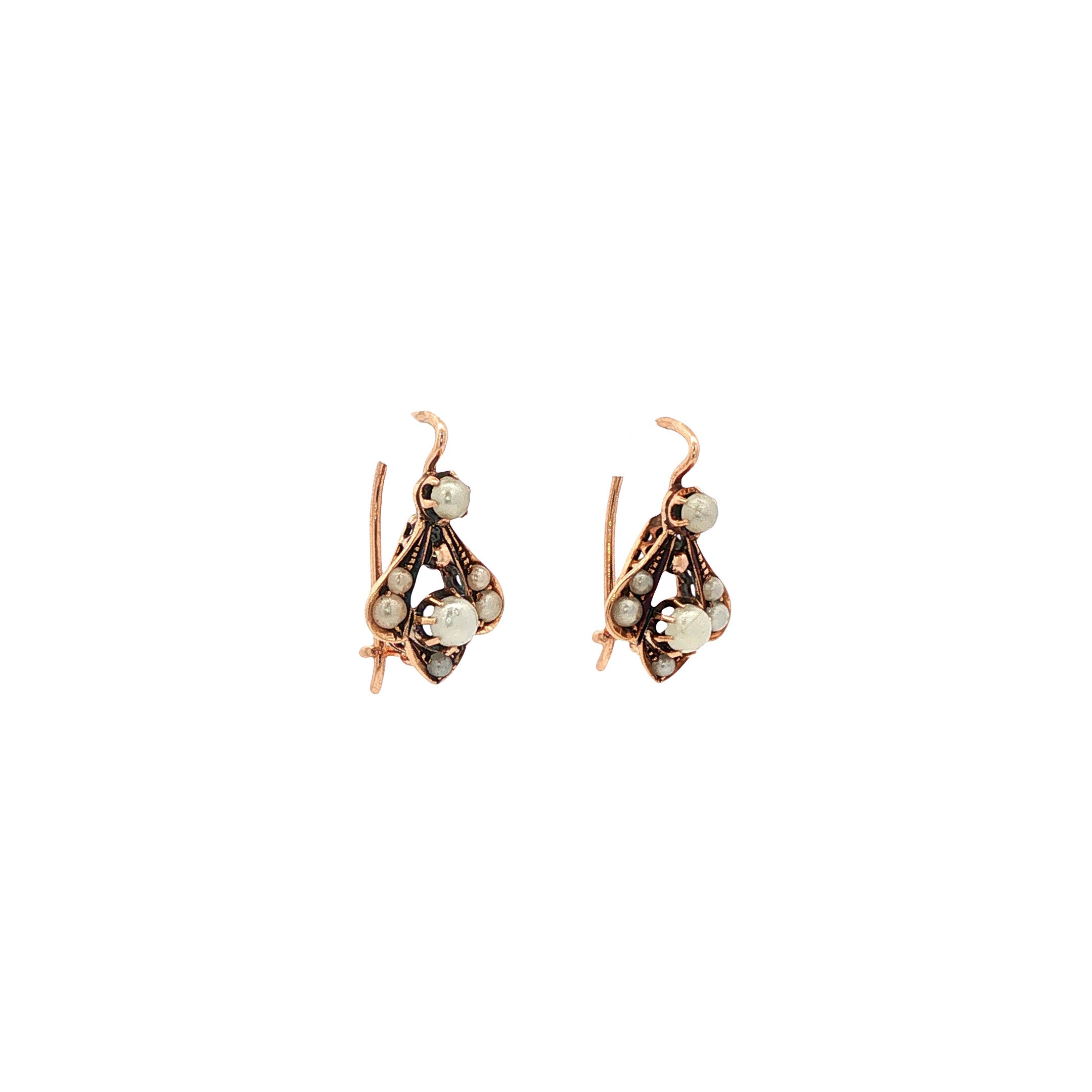 Roségouden vintage oorhangers met zaadparel 14 kt
