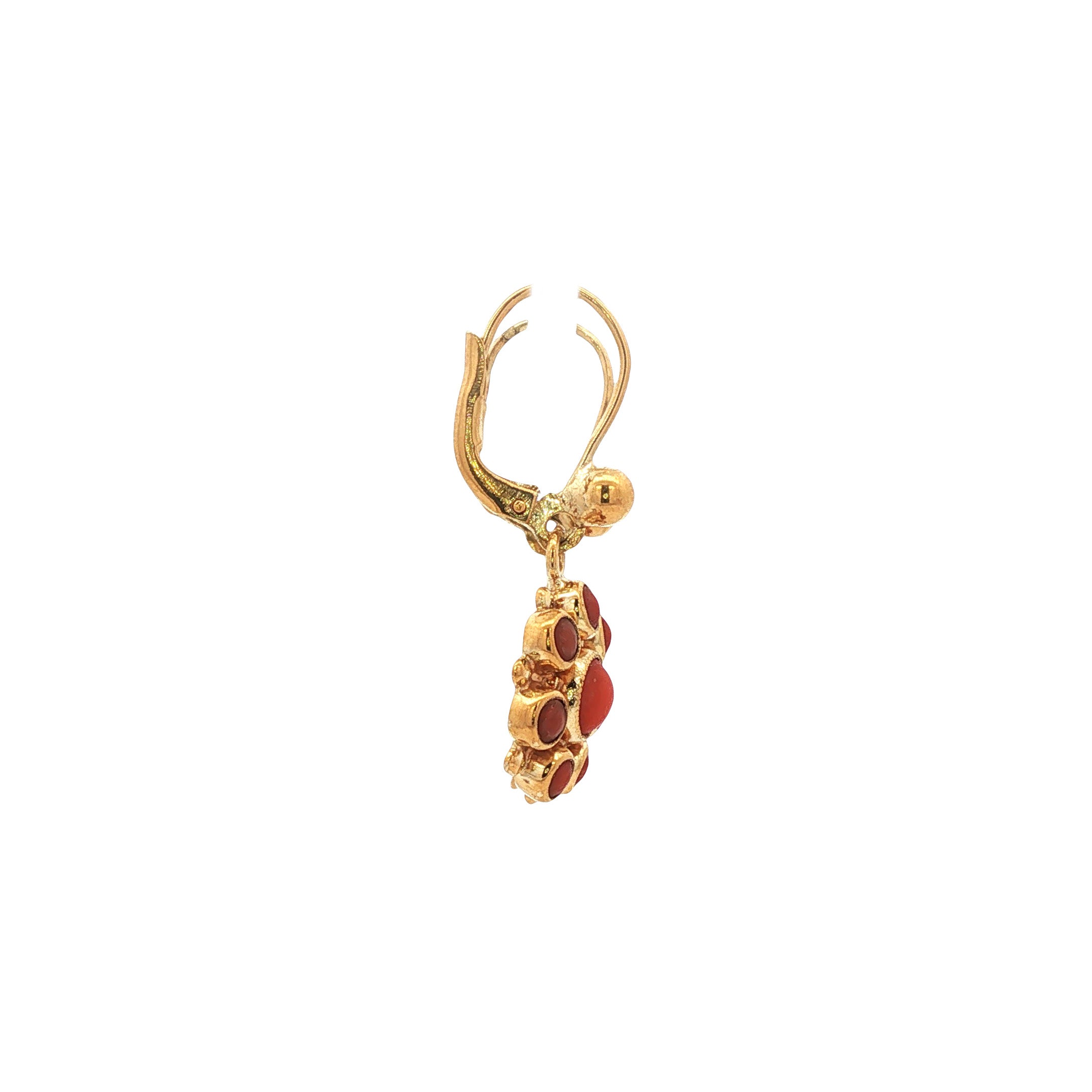 Gouden vintage oorhangers met bloedkoraal 14 kt