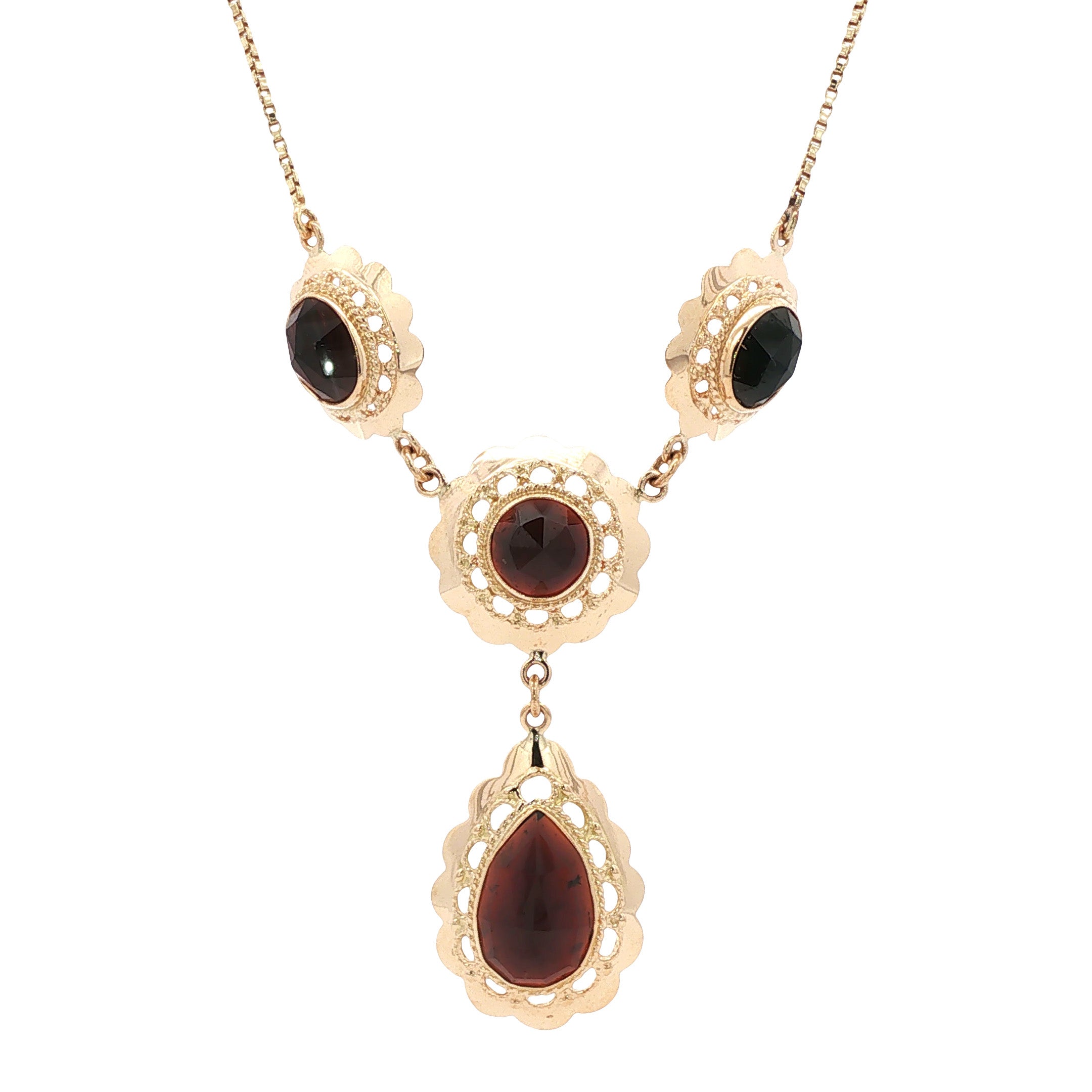 Vintage gold necklace with garnet, 14 kt