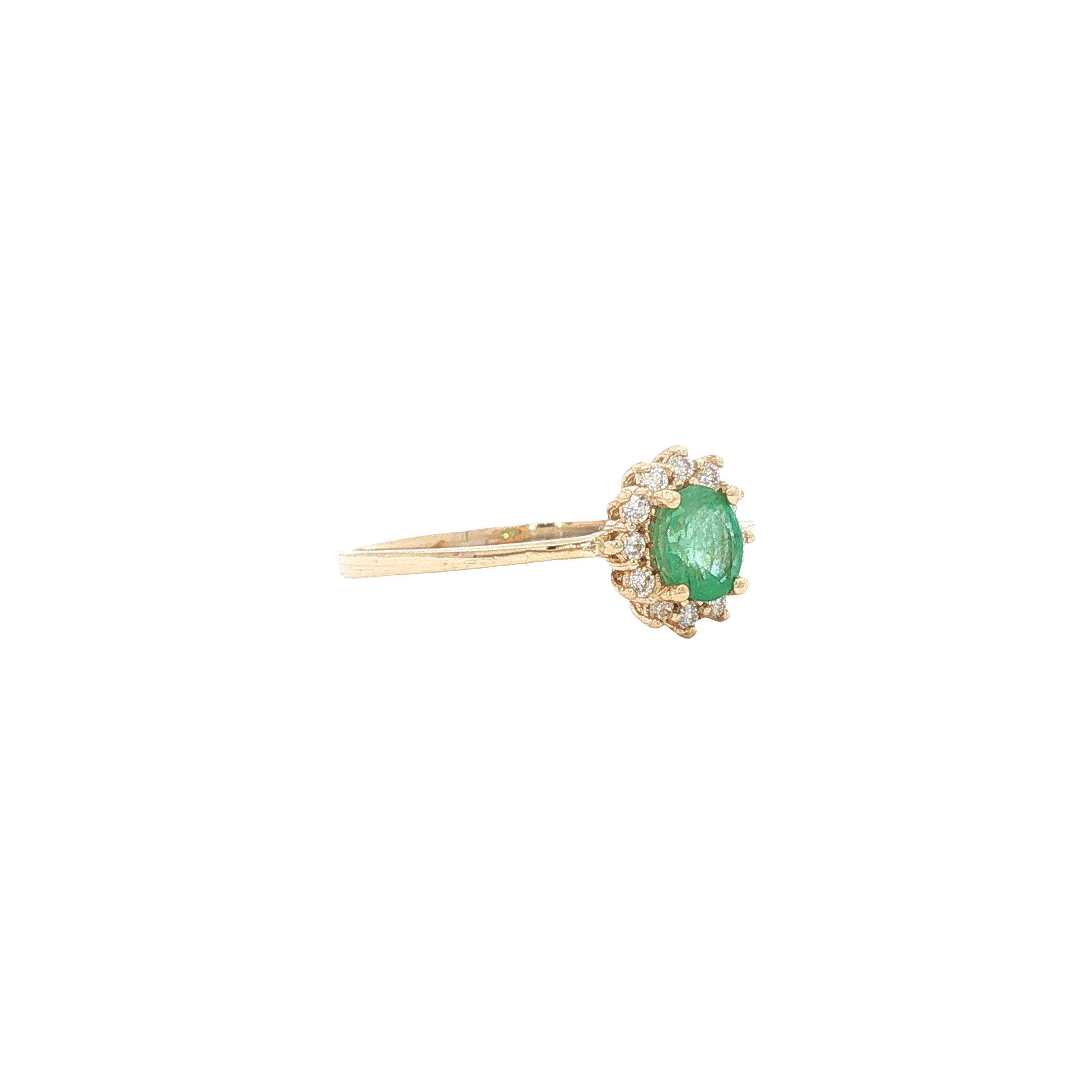 Vintage gold ring with emerald and diamond, 14 kt