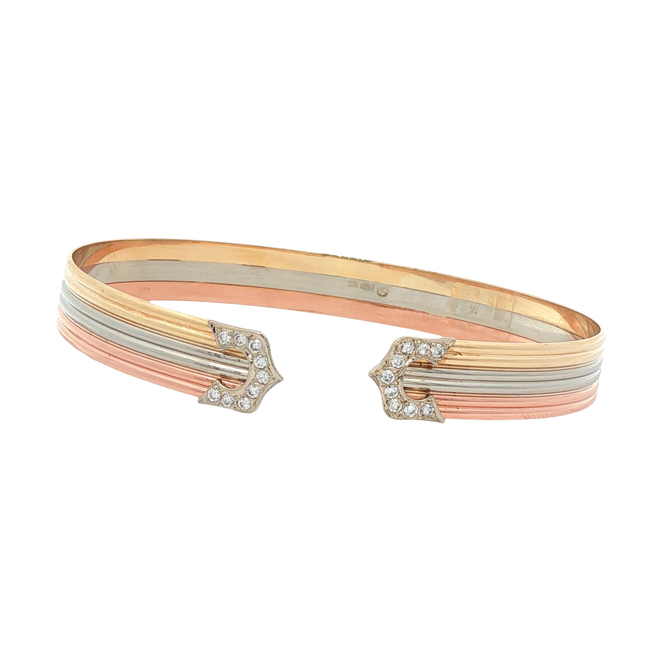 Tricolour gouden vintage bangle met diamant 14 kt