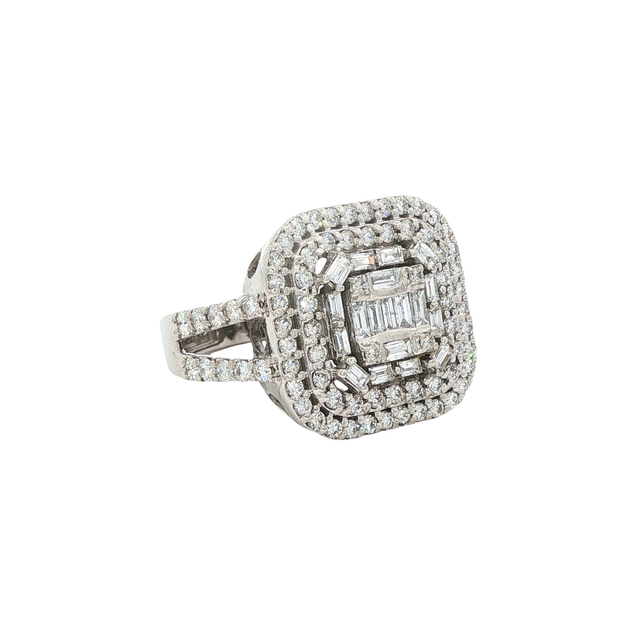 Vintage white gold ring with diamond, 18 kt