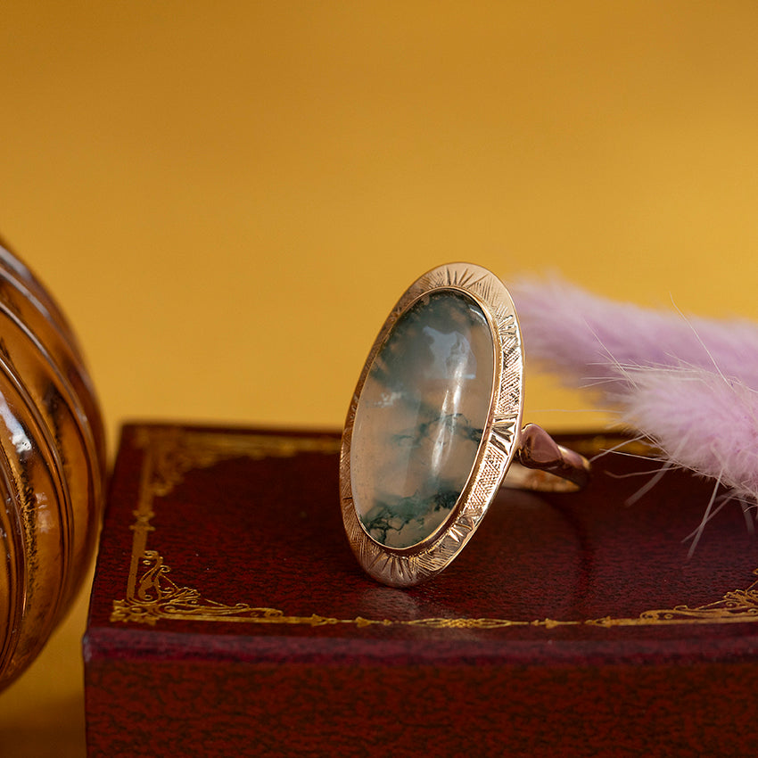 Gouden vintage ring met mosagaat 14 kt