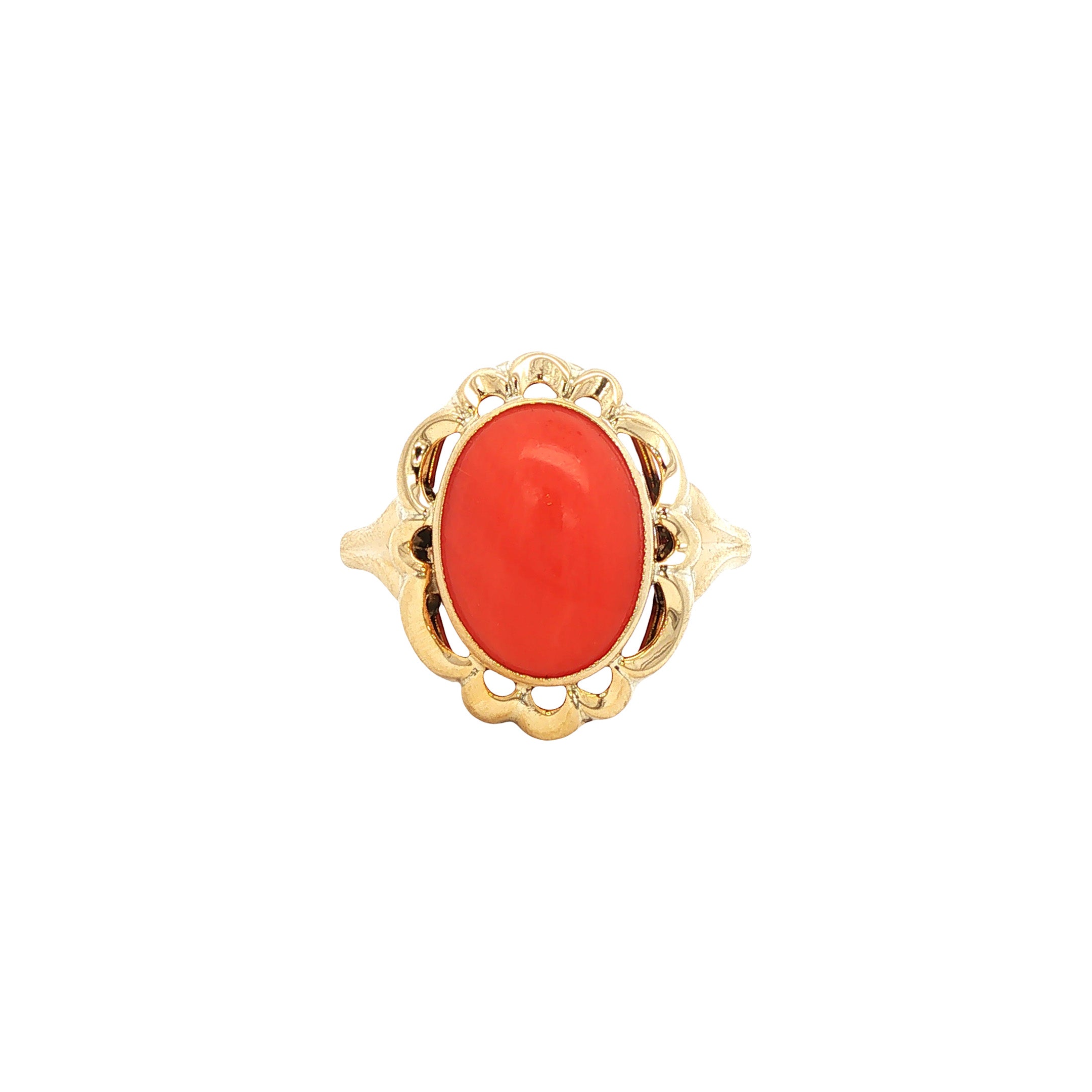 Gouden vintage ring met bloedkoraal 14 kt