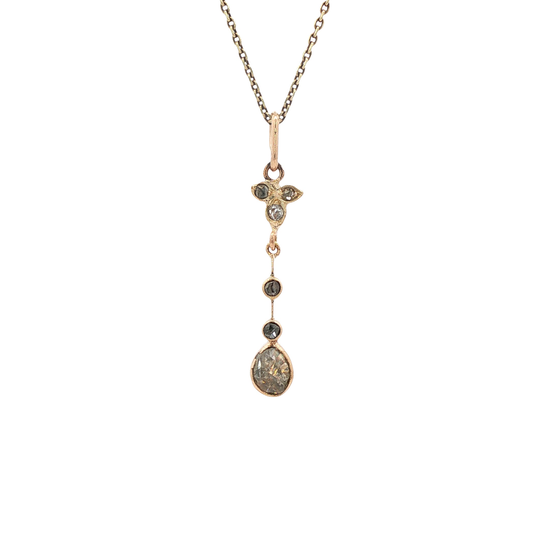 Rose gold pendant with rose-cut diamond, 12 kt