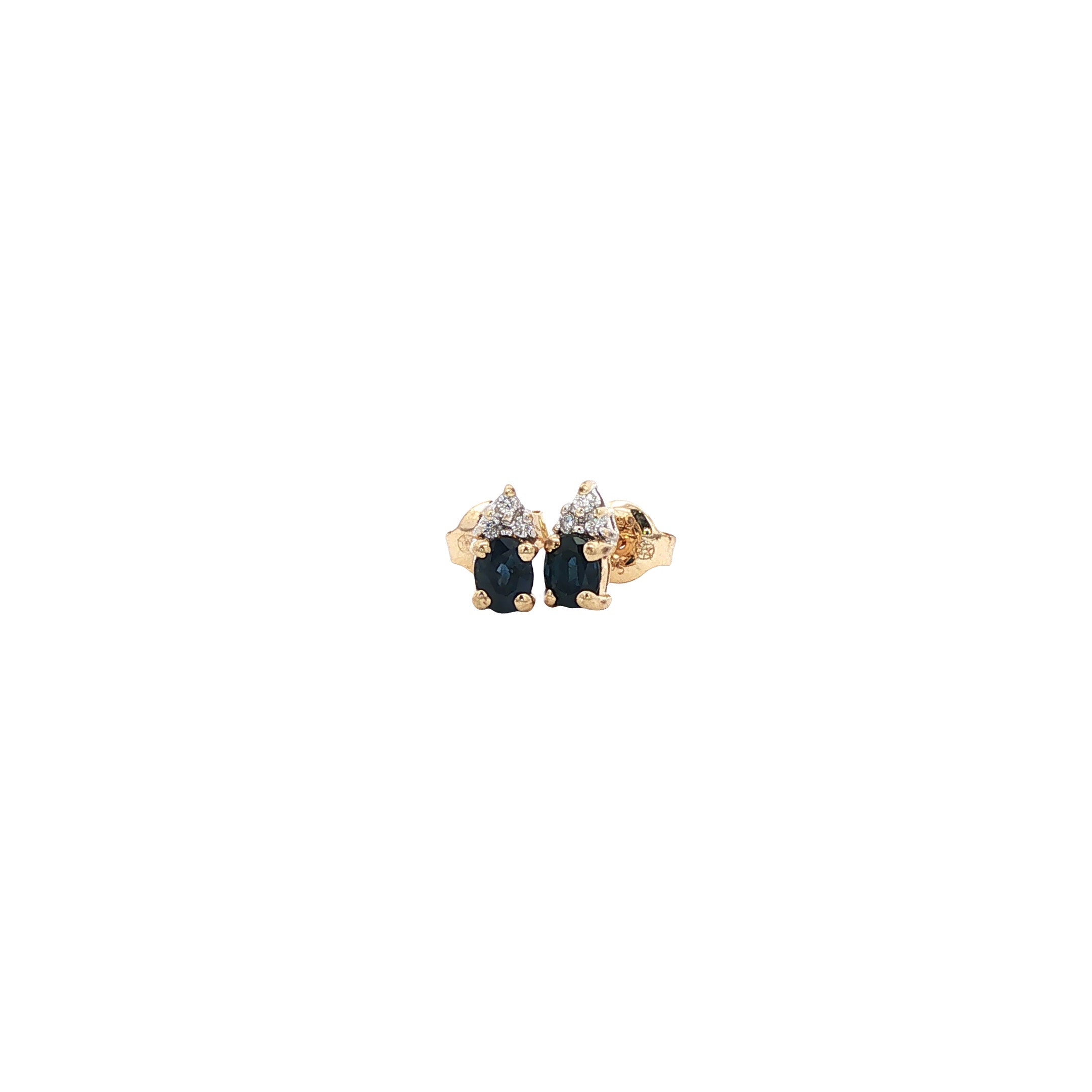 Gouden vintage oorstekers met saffier en diamant 14 kt
