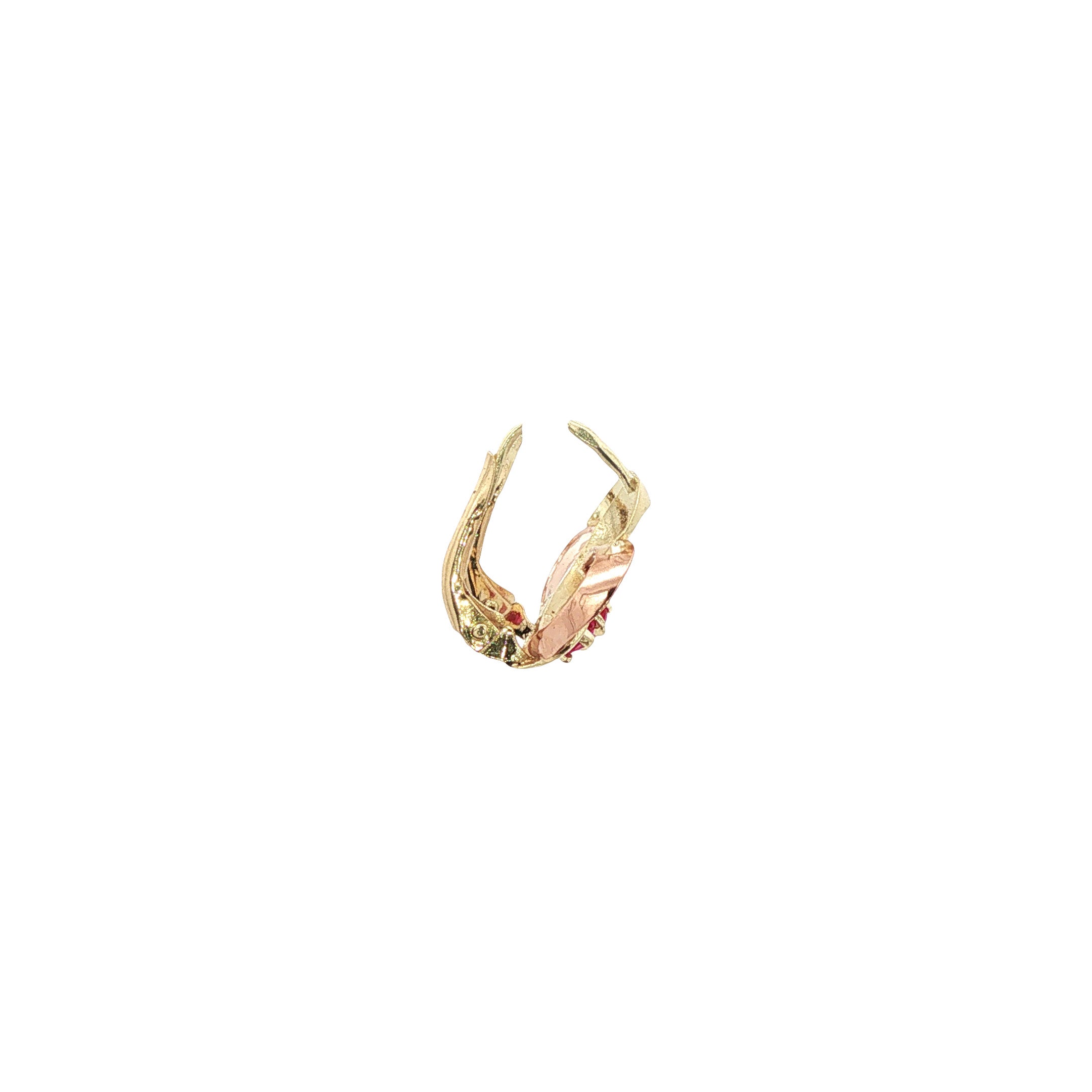 Bicolour gouden vintage oorhangers met robijn 14 kt