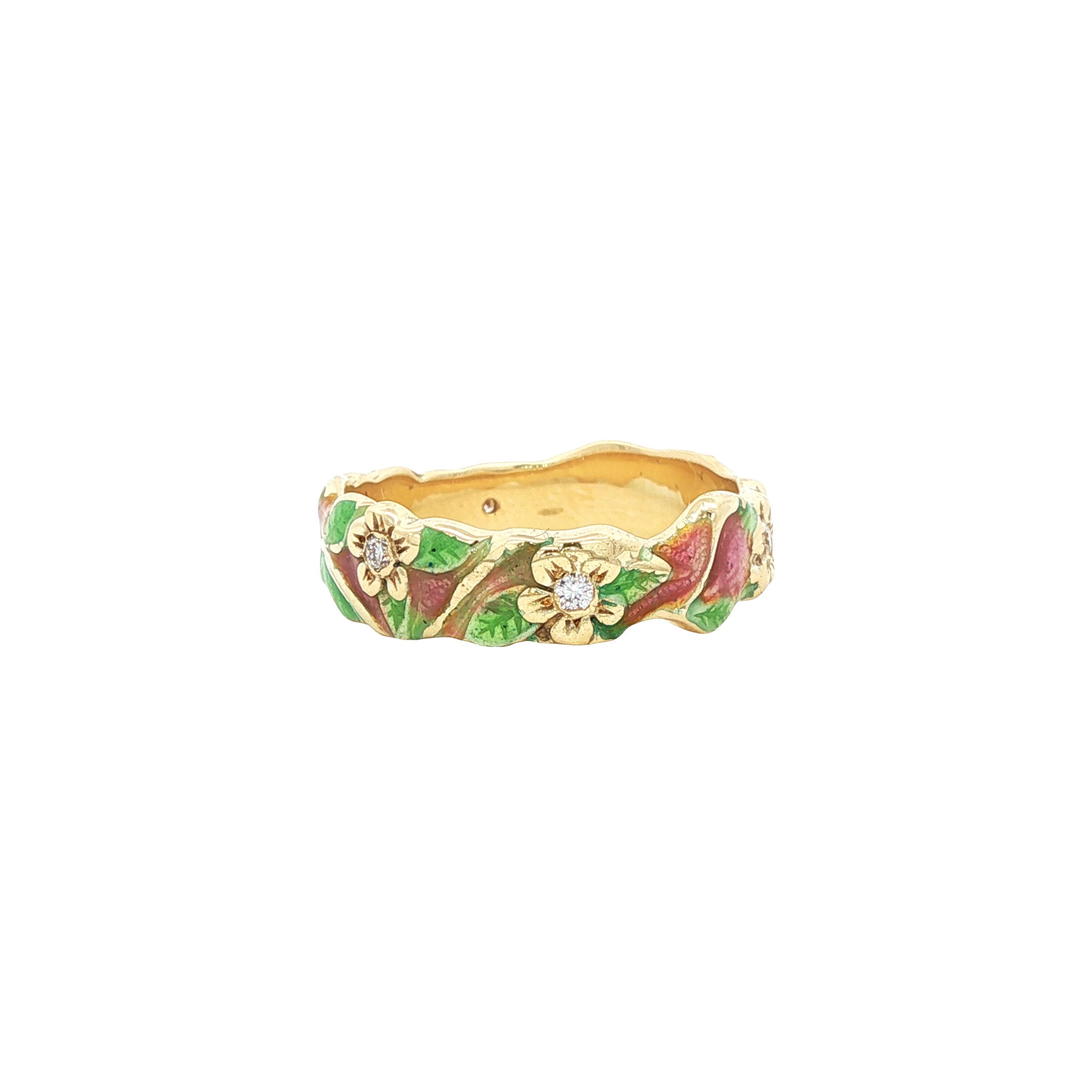 Vintage 14 kt gold ring with enamel and diamond