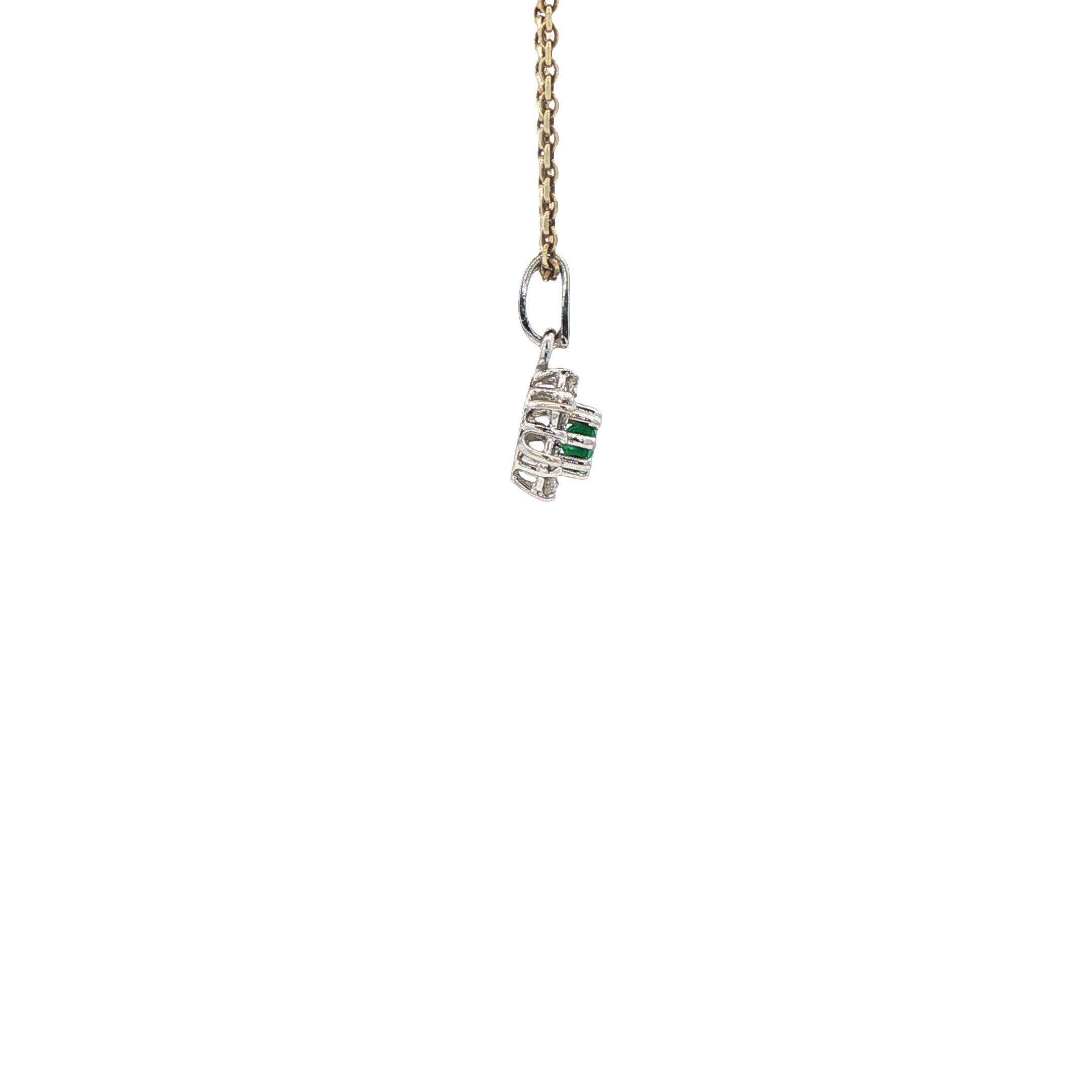 Witgouden vintage hanger met smaragd en diamant 14 kt