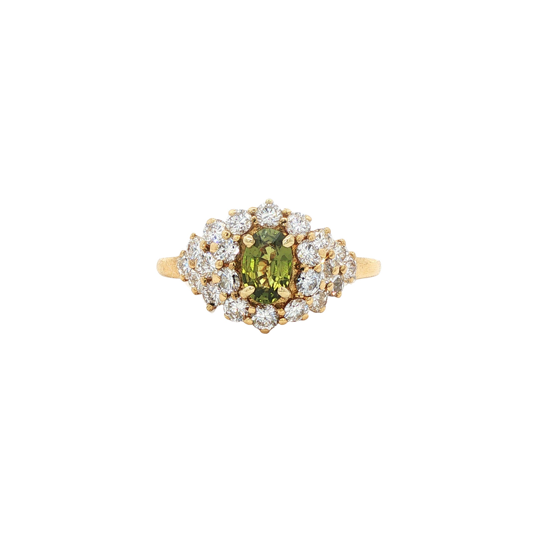 Vintage gold ring with emerald and diamond, 18 kt