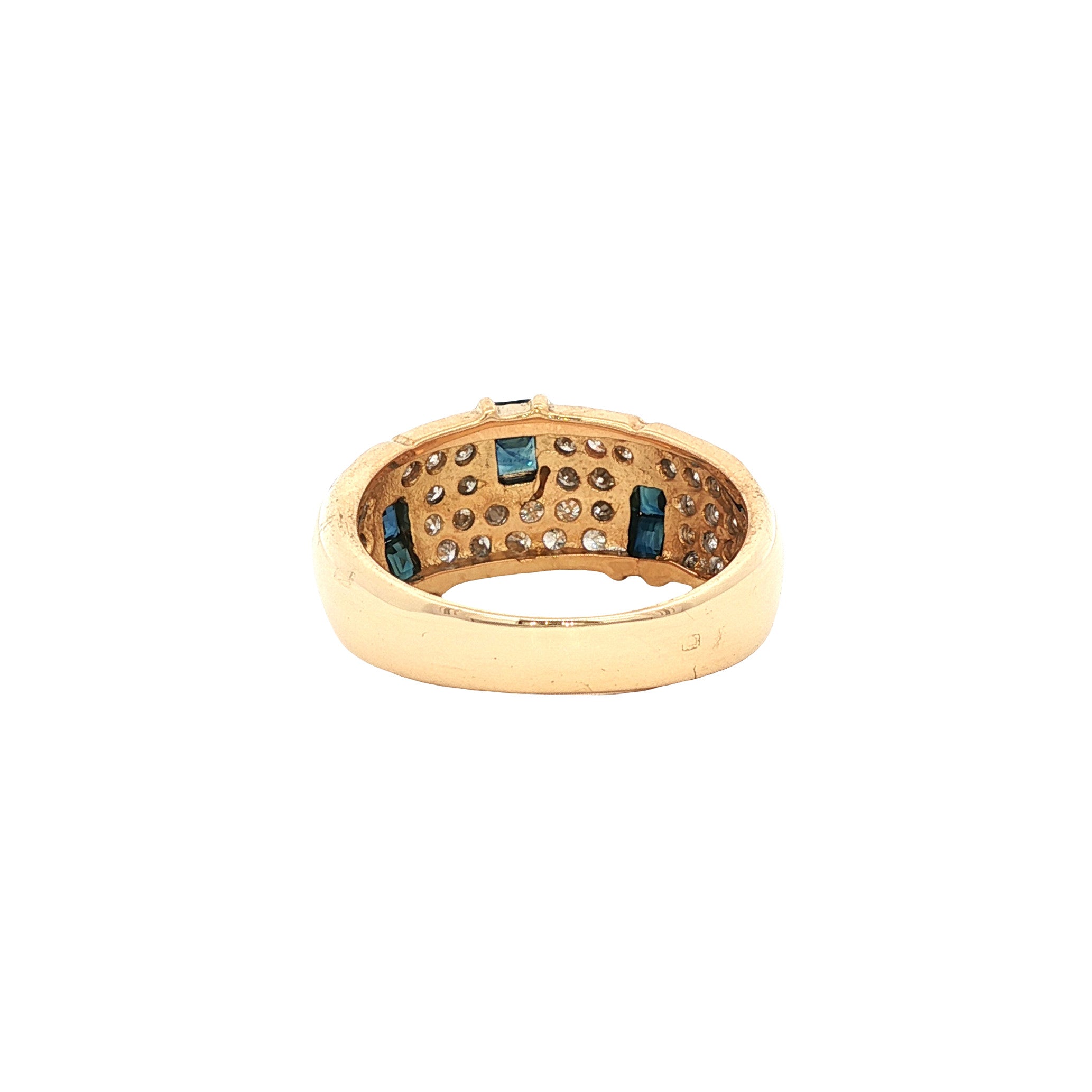 Gouden vintage ring met saffier en diamant 18 kt