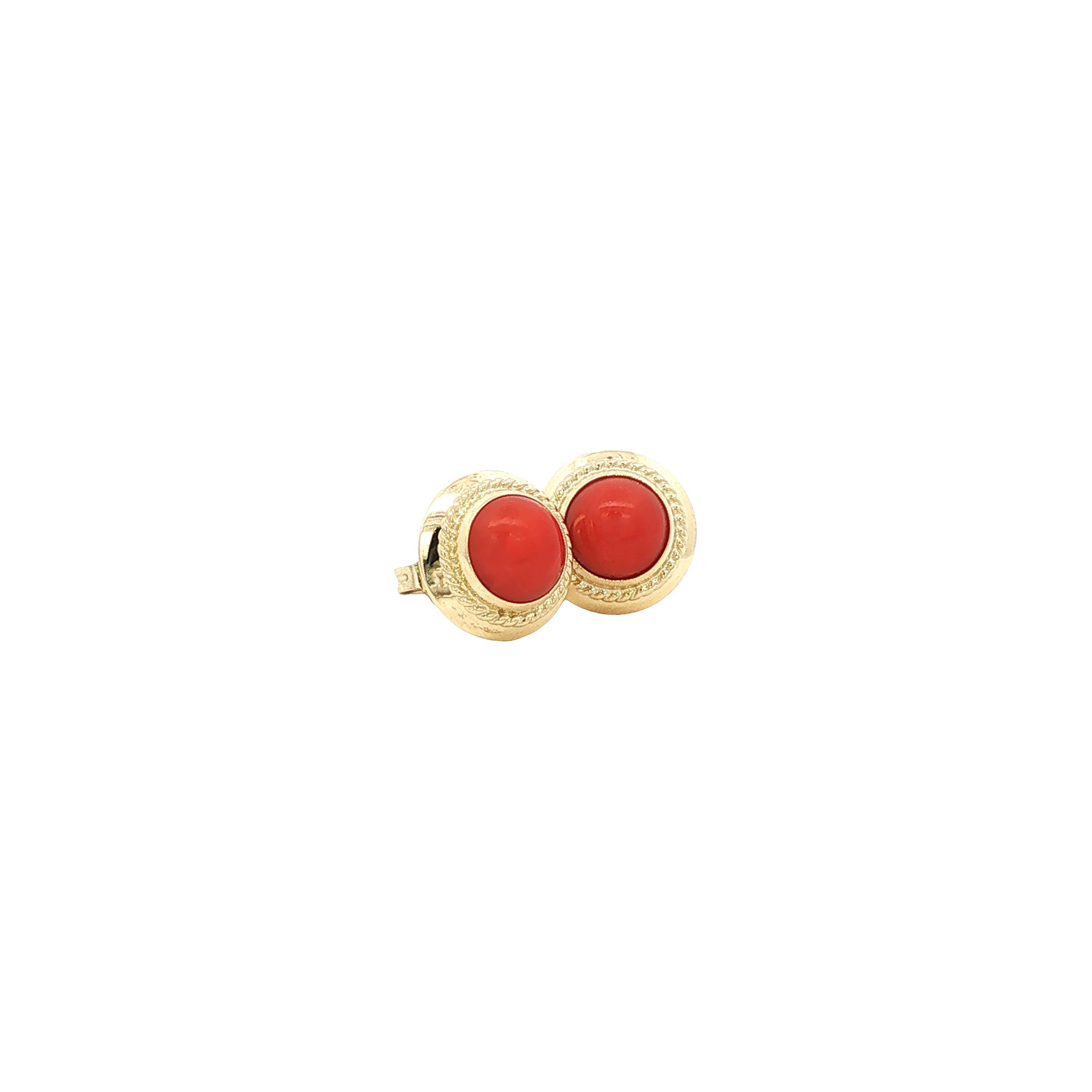 Gouden vintage oorstekers met bloedkoraal 14 kt