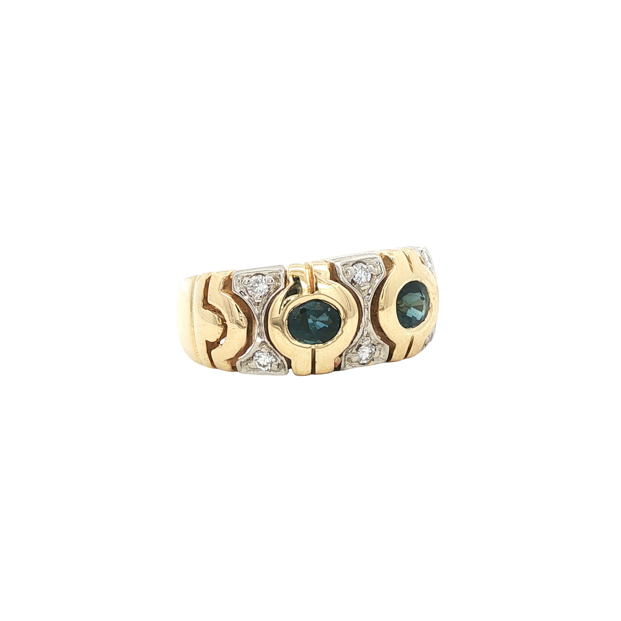 Gouden vintage ring met saffier en diamant 18 kt