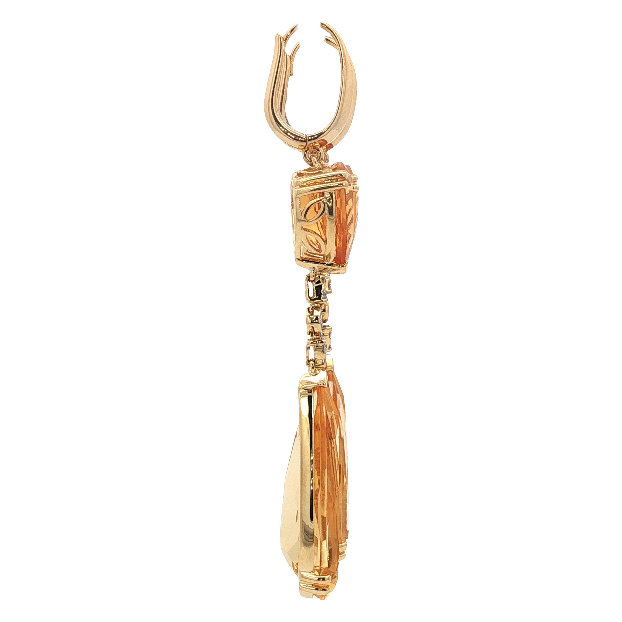 Gouden vintage oorhangers met citrien en diamant 18 kt