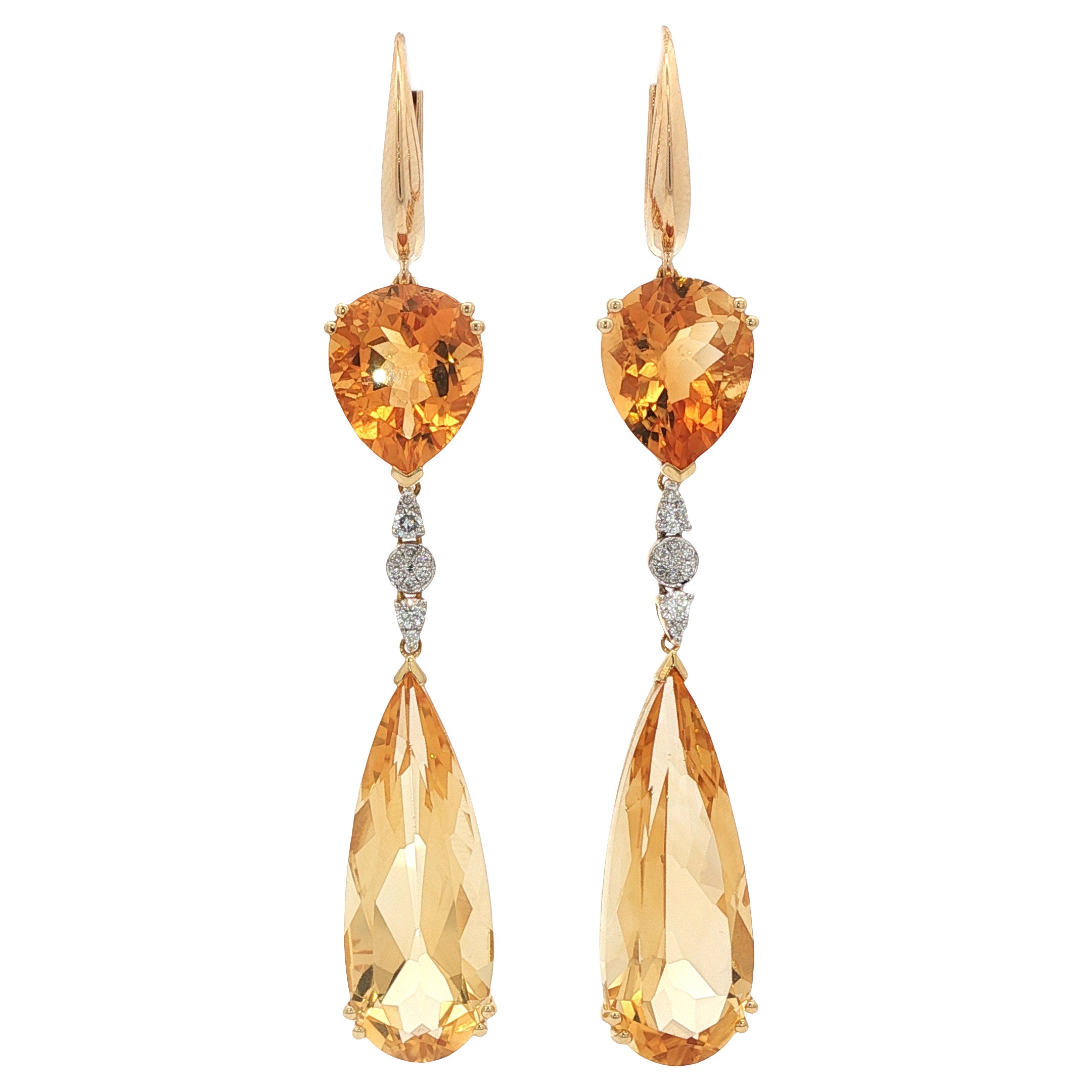 Gouden vintage oorhangers met citrien en diamant 18 kt