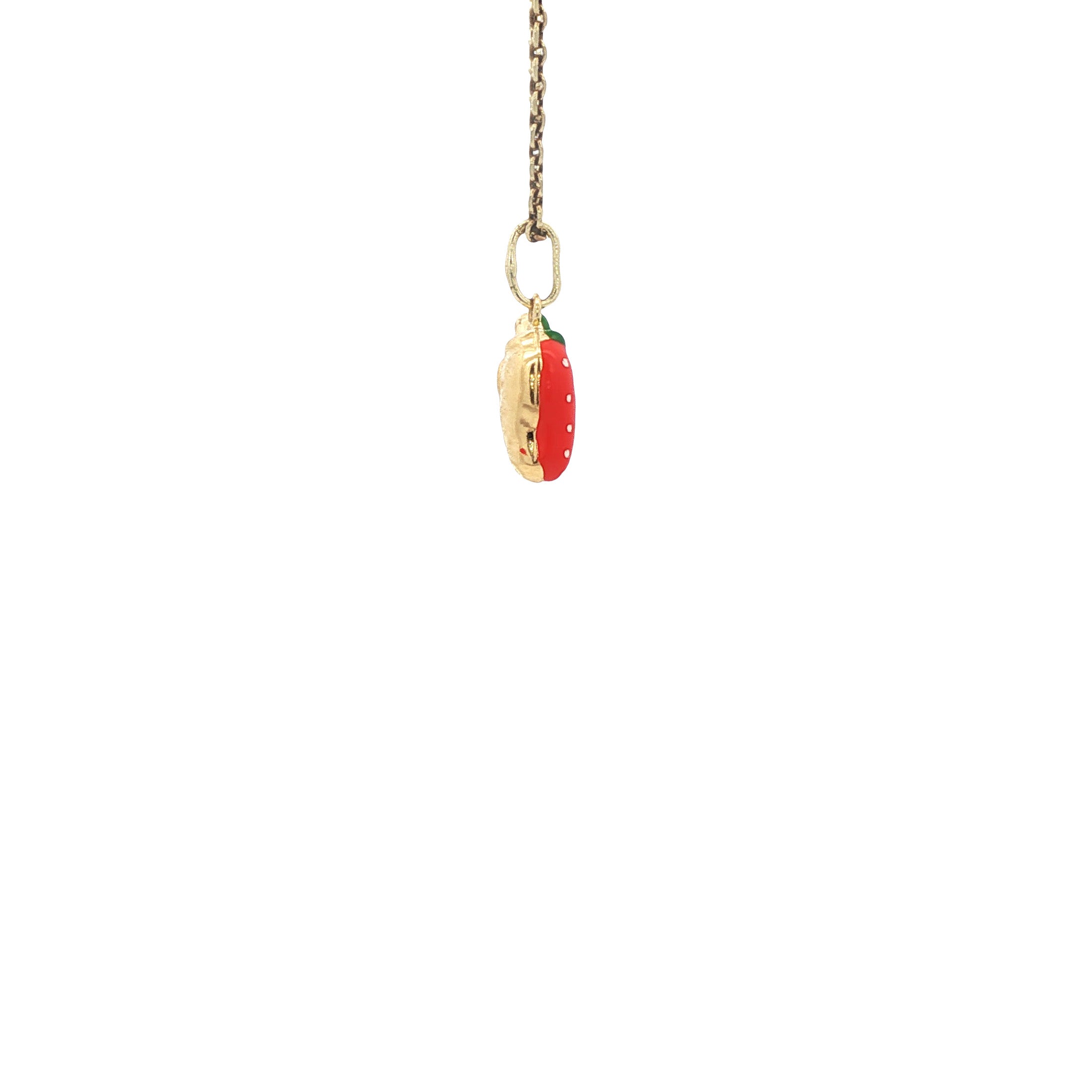 Gold strawberry pendant with enamel 14 kt
