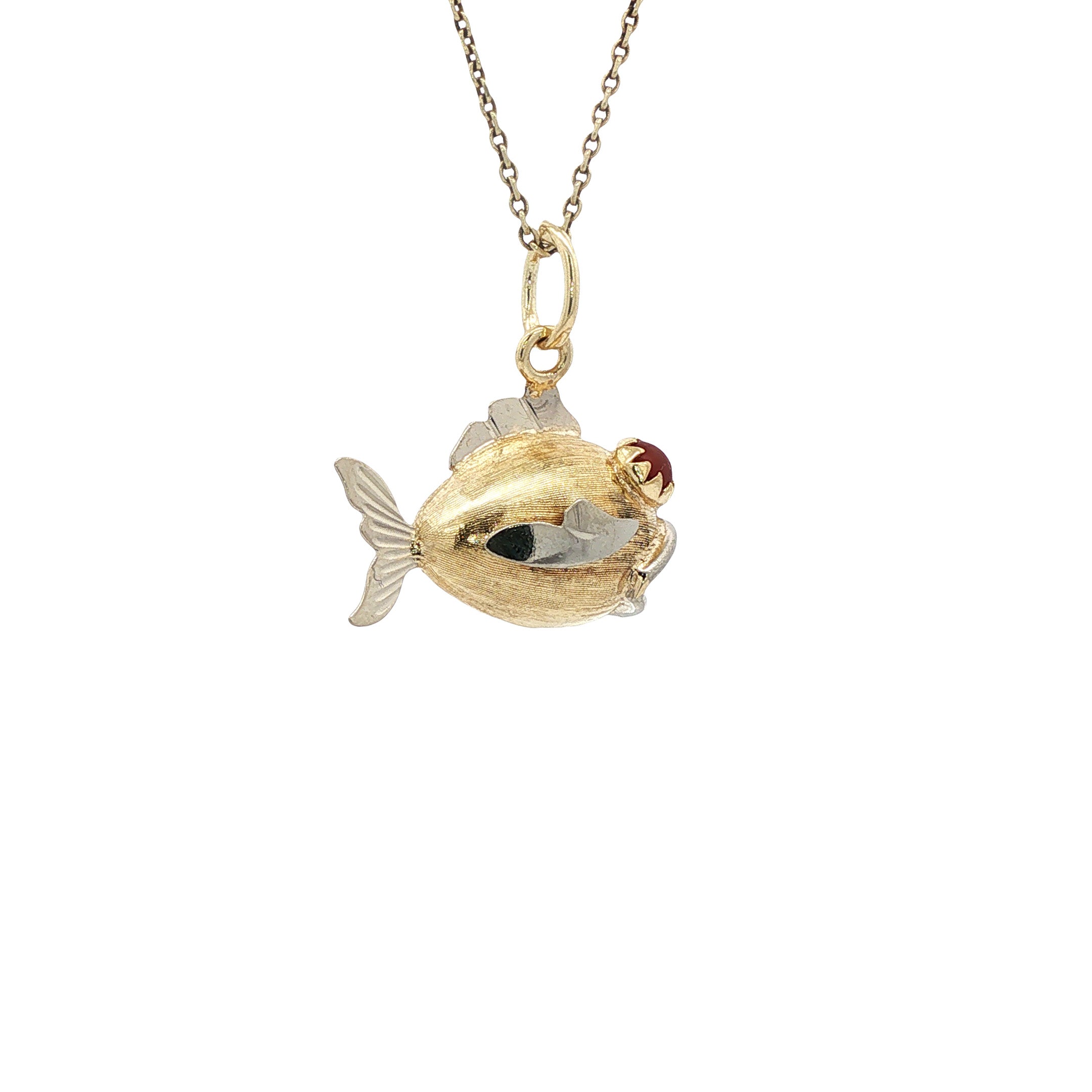 Gouden vintage vis hanger met kleursteen 14 kt