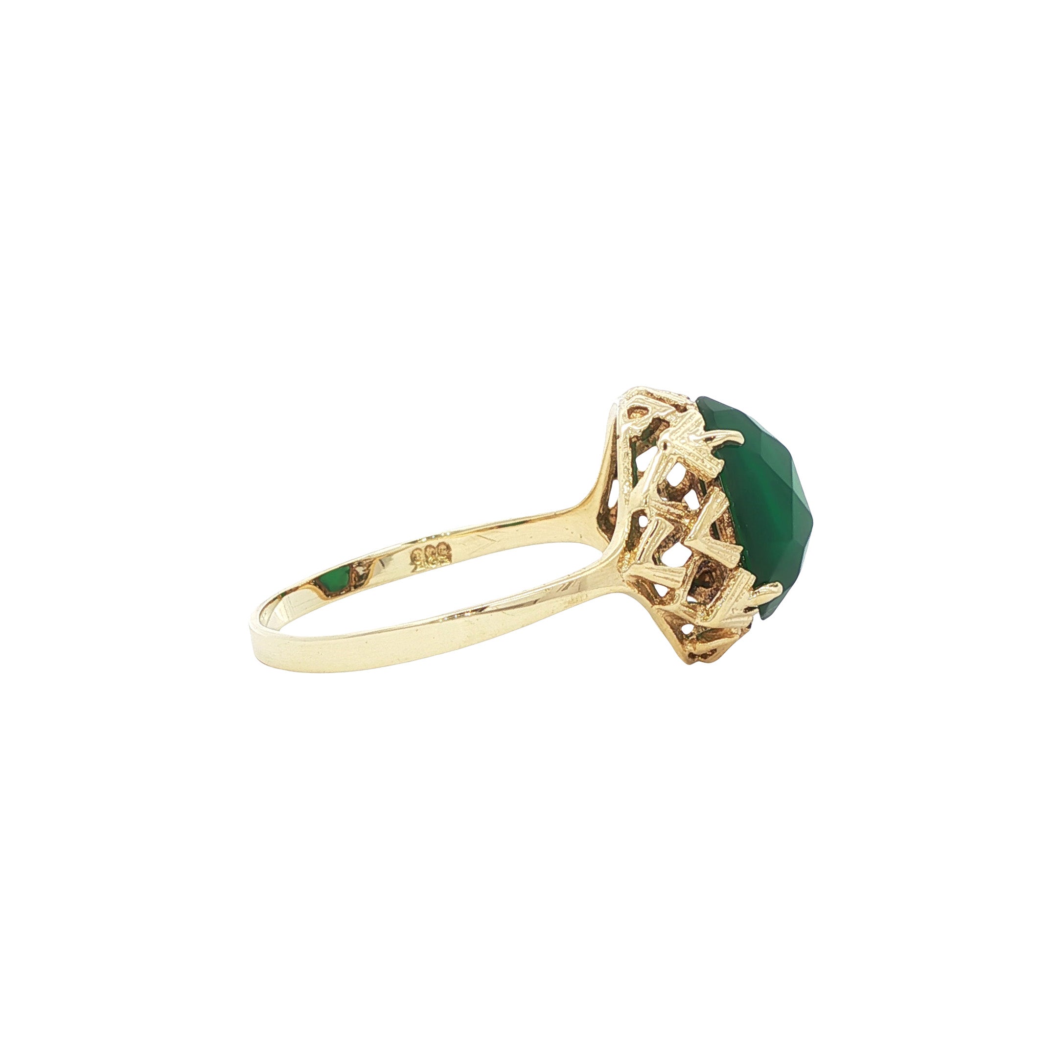 Gouden vintage ring met groene agaat 14 kt