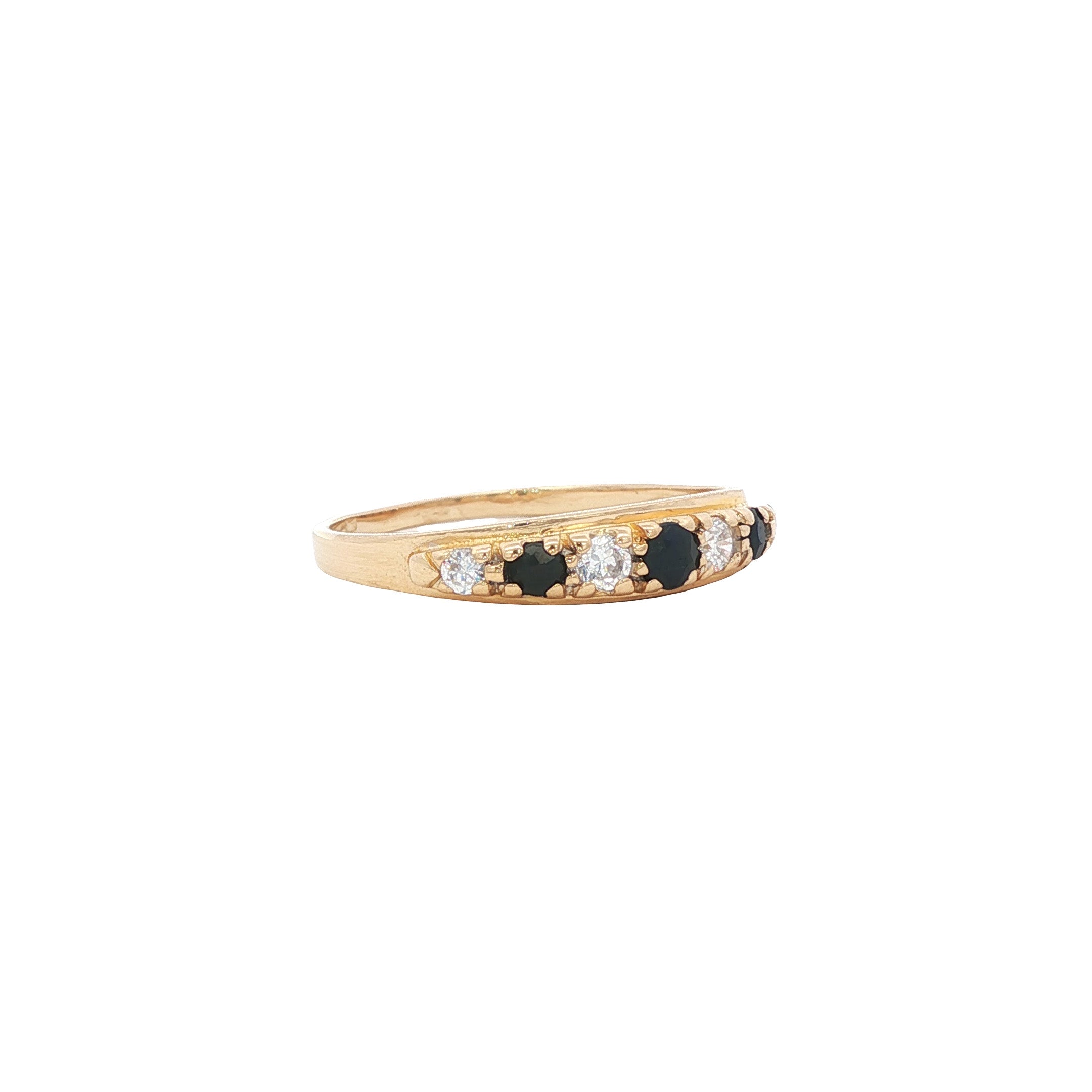 Gouden vintage ring met saffier en zirkonia 14 kt