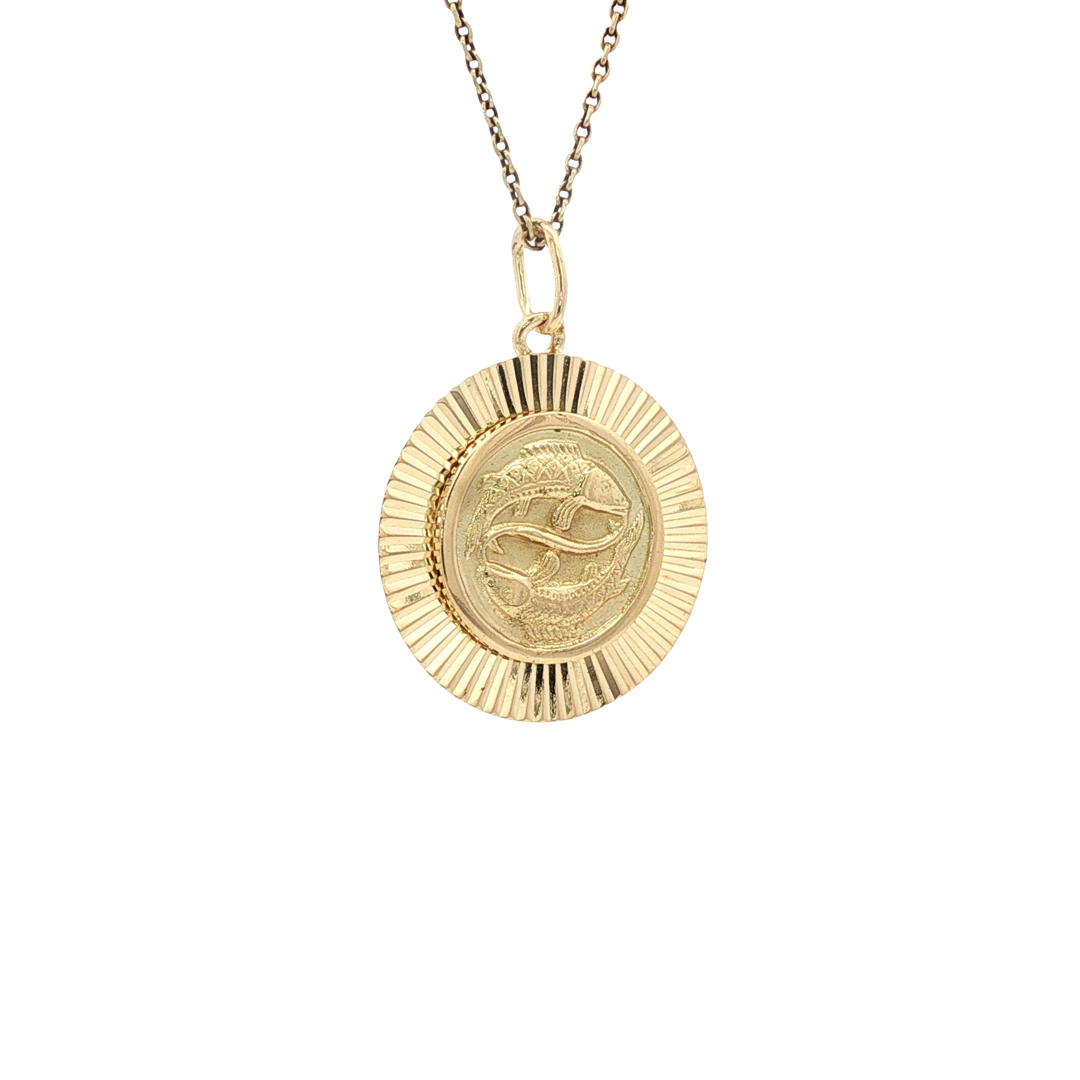 Gouden vintage sterrenbeeld vissen hanger 14 kt