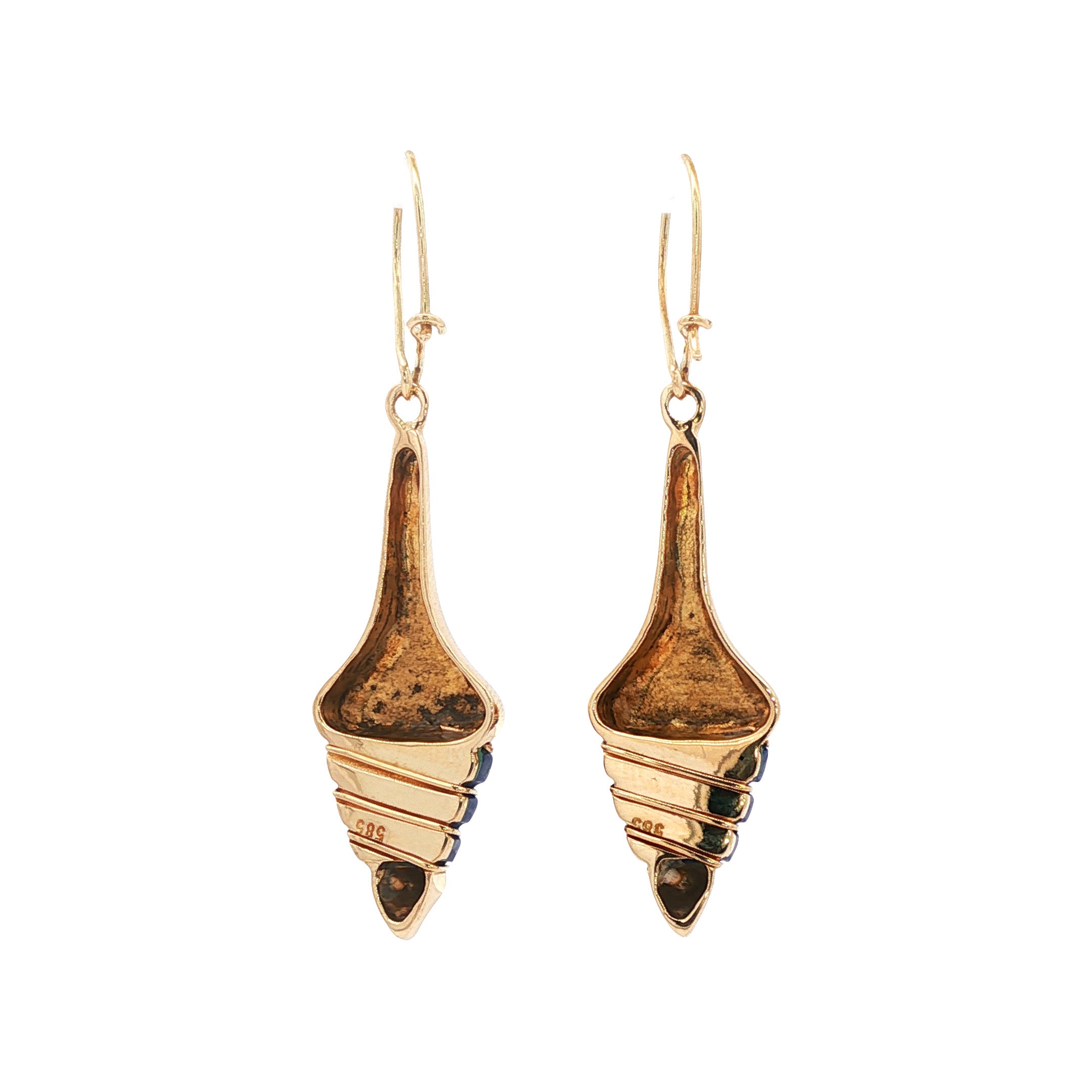 Gouden vintage oorhangers met lapis lazuli 14 kt