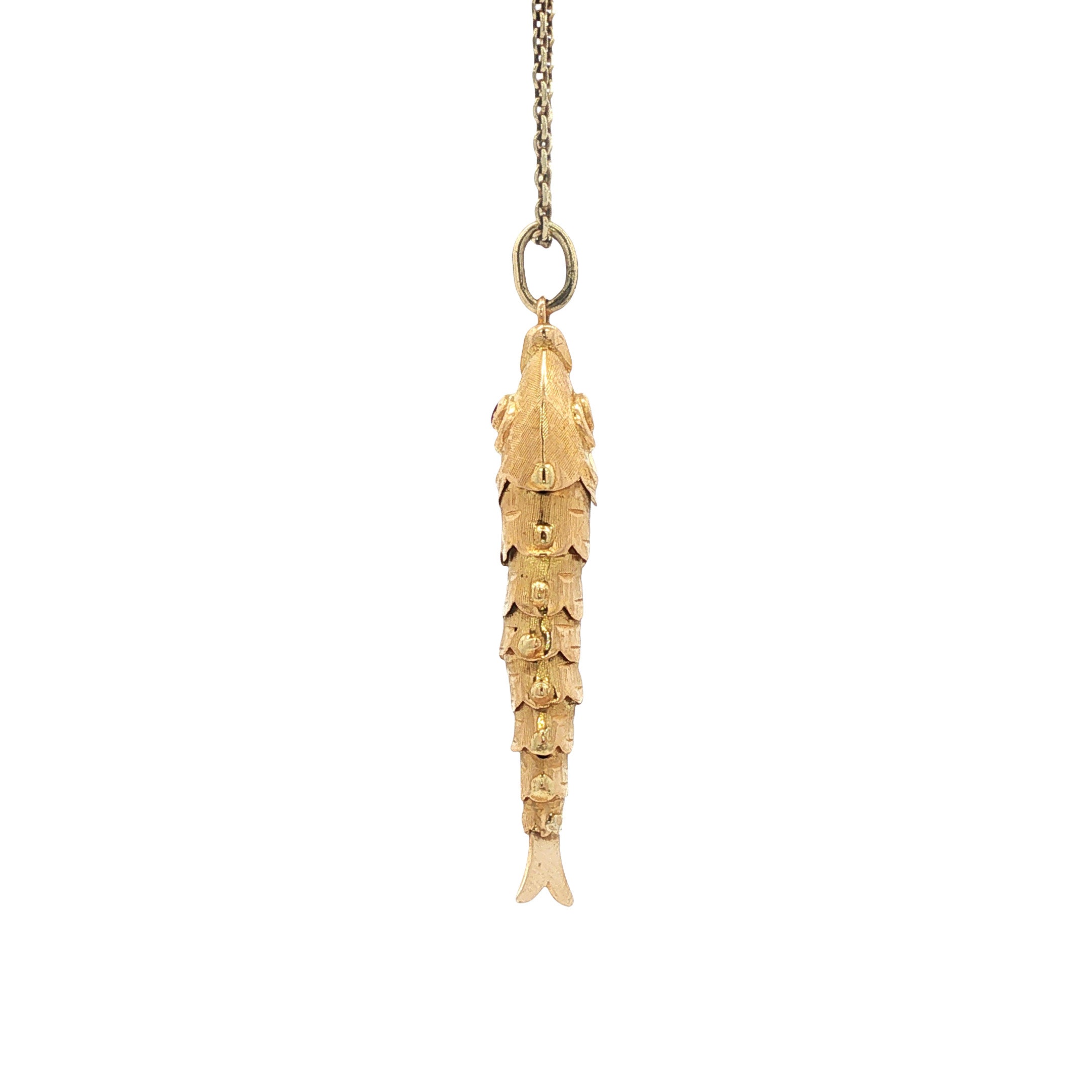 Vintage gold fish pendant with ruby, 14 kt